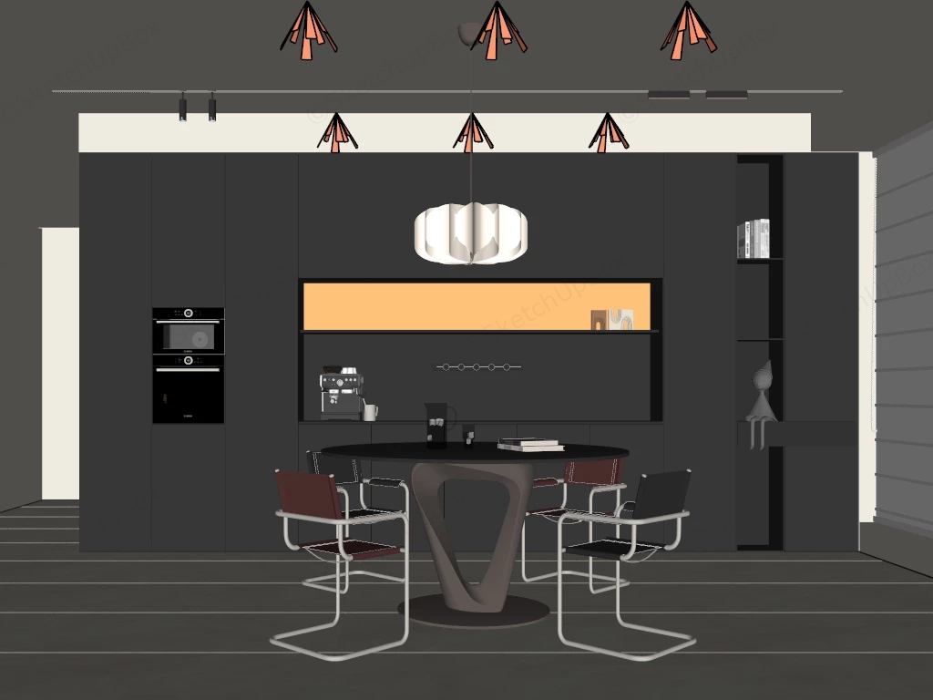 Ultra Modern Dark Dining Room sketchup model preview - SketchupBox