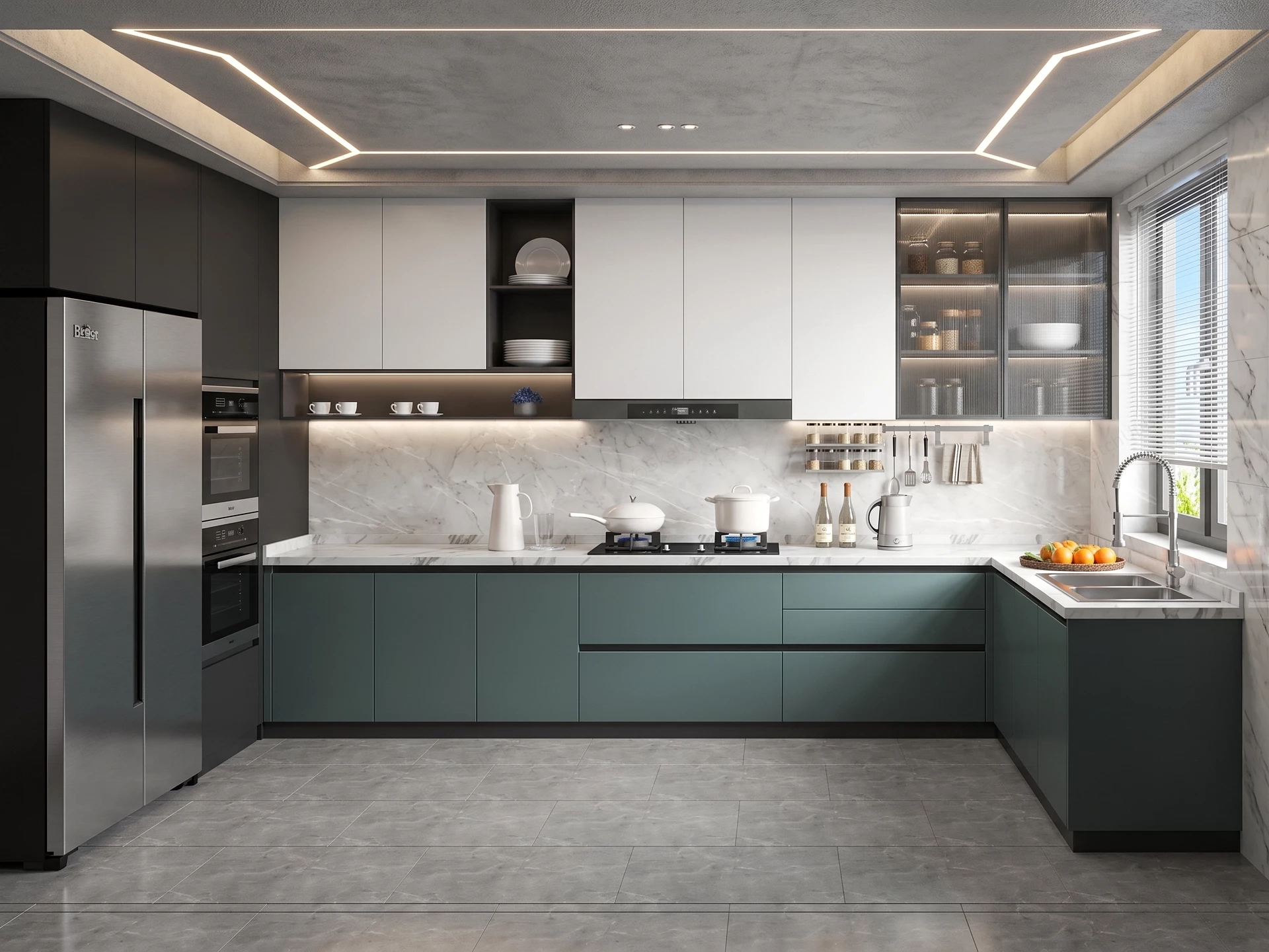 Modern U Shaped Kitchen Layout sketchup model preview - SketchupBox