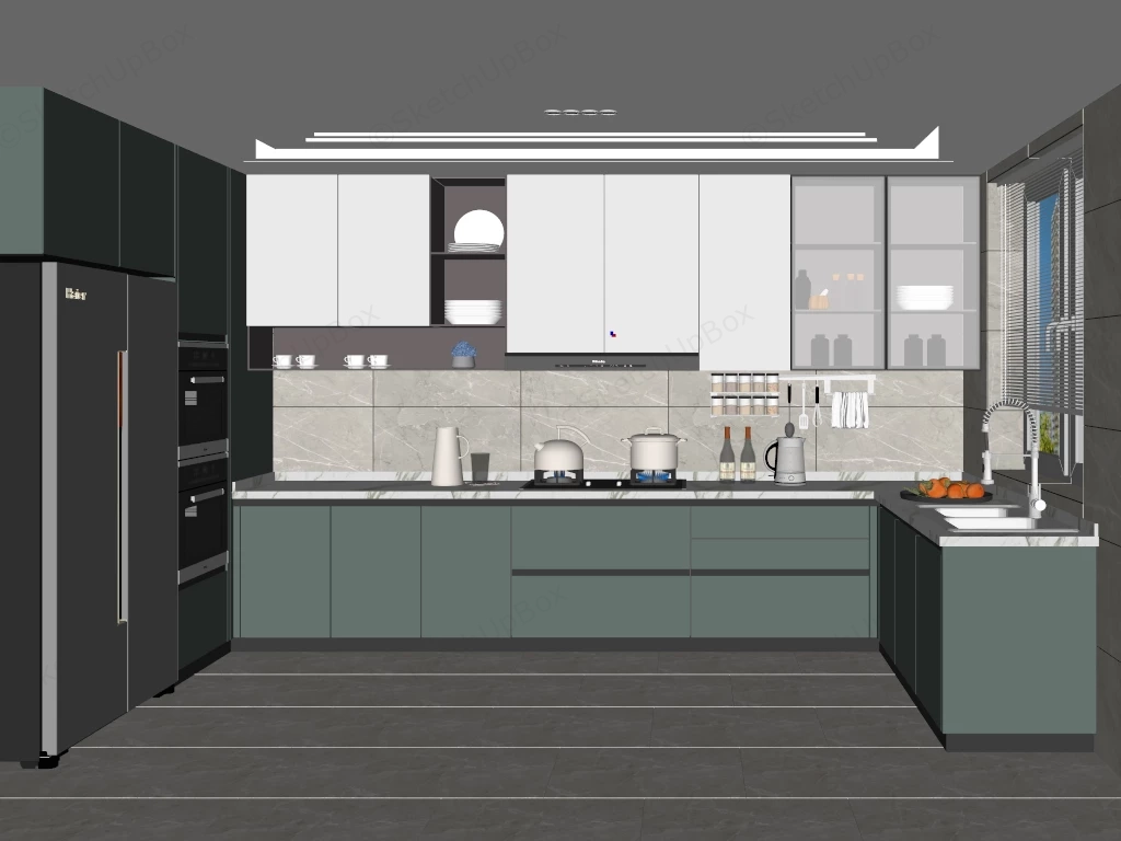 Modern U Shaped Kitchen Layout sketchup model preview - SketchupBox