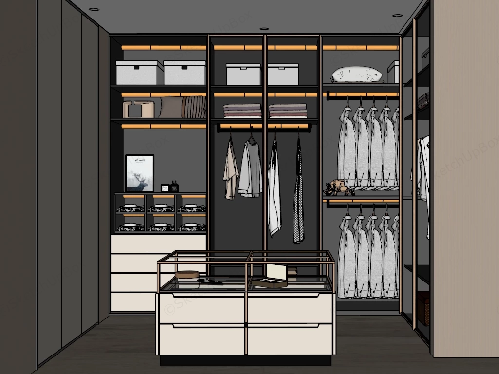 Modern Walk In Closet Design sketchup model preview - SketchupBox