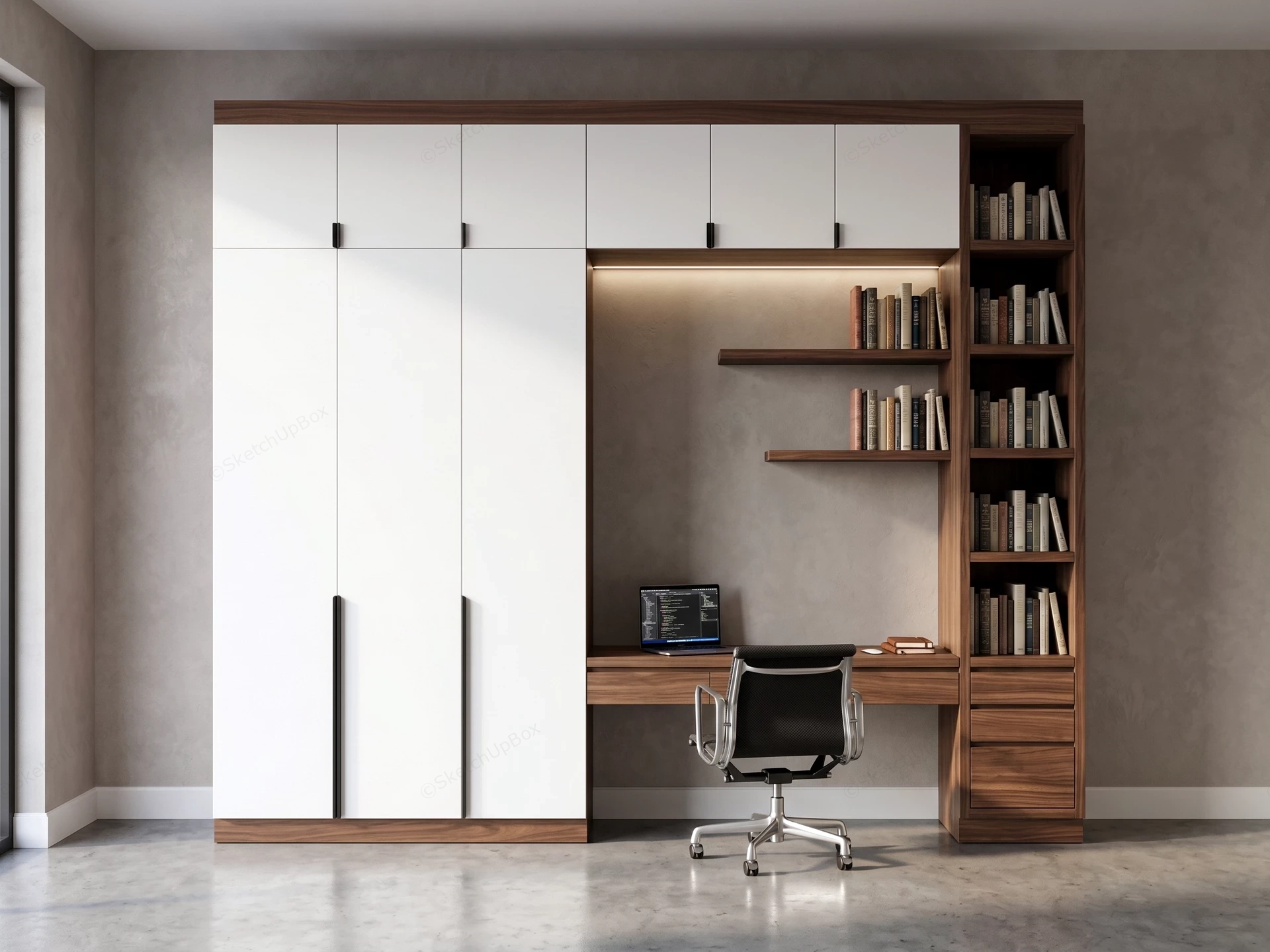 Space Saving Custom Home Office And Wardrobe Unit sketchup model preview - SketchupBox
