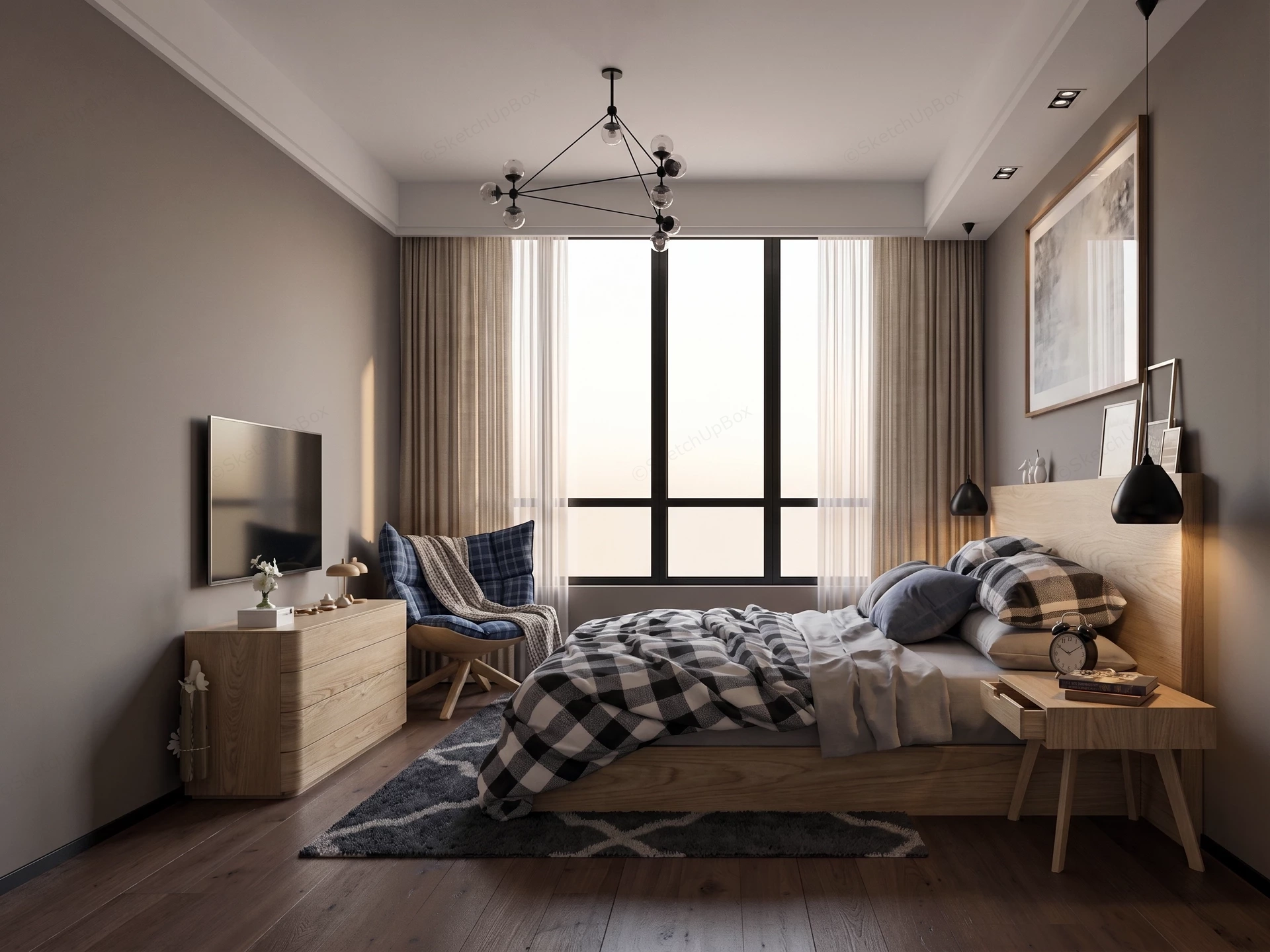Modern Organic Bedroom Interior Design sketchup model preview - SketchupBox