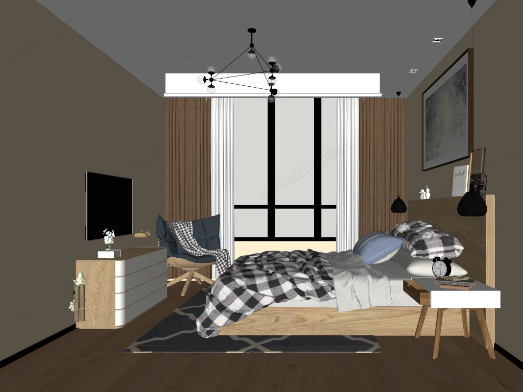 Modern Organic Bedroom Interior Design sketchup model preview - SketchupBox
