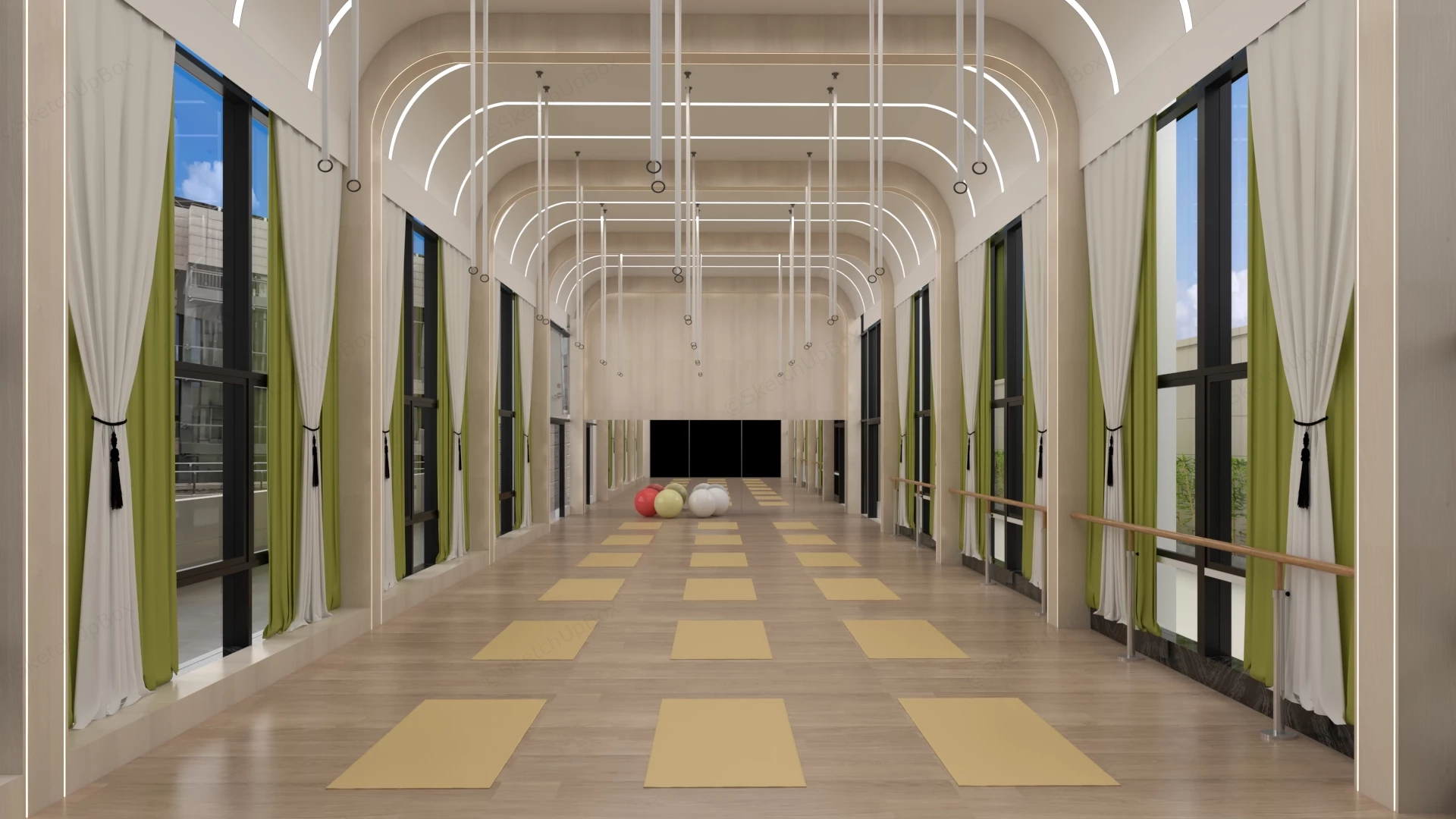Modern Yoga & Barre Fitness Studio sketchup model preview - SketchupBox