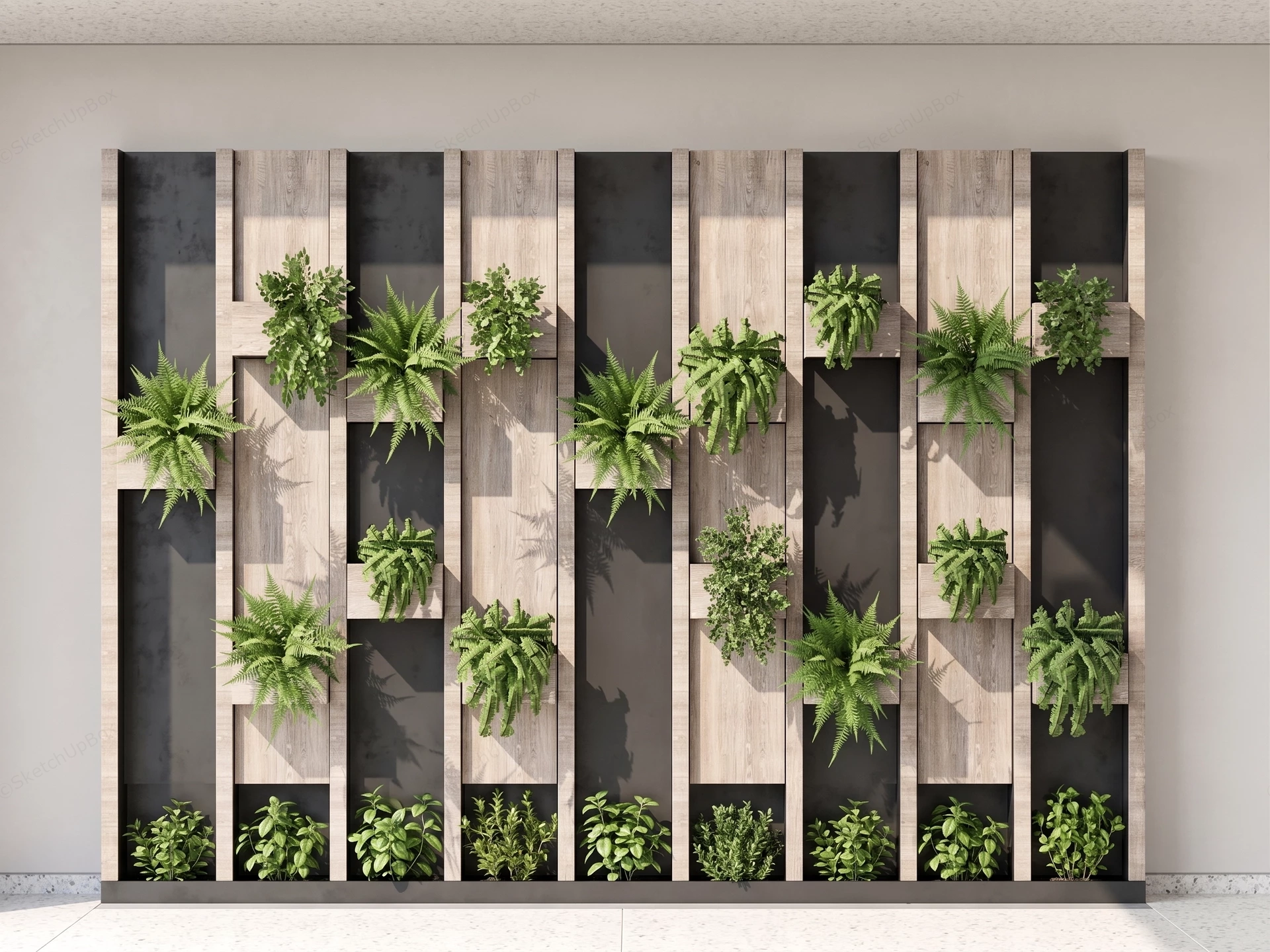 Modern Decorative Living Wall Vertical Planter System sketchup model preview - SketchupBox