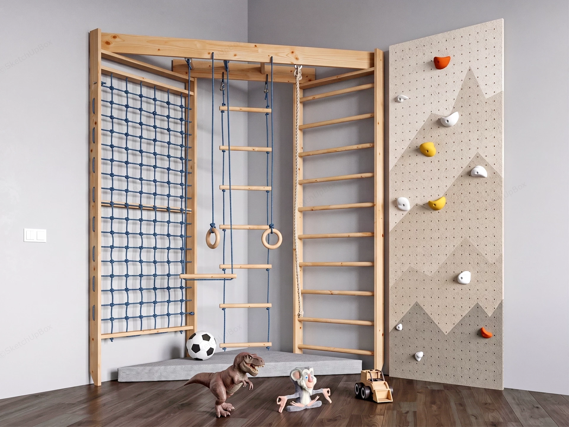 Wooden Indoor Playground And Kids Gym System sketchup model preview - SketchupBox