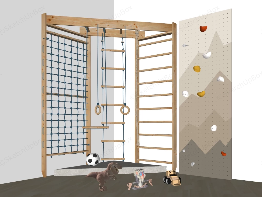 Wooden Indoor Playground And Kids Gym System sketchup model preview - SketchupBox
