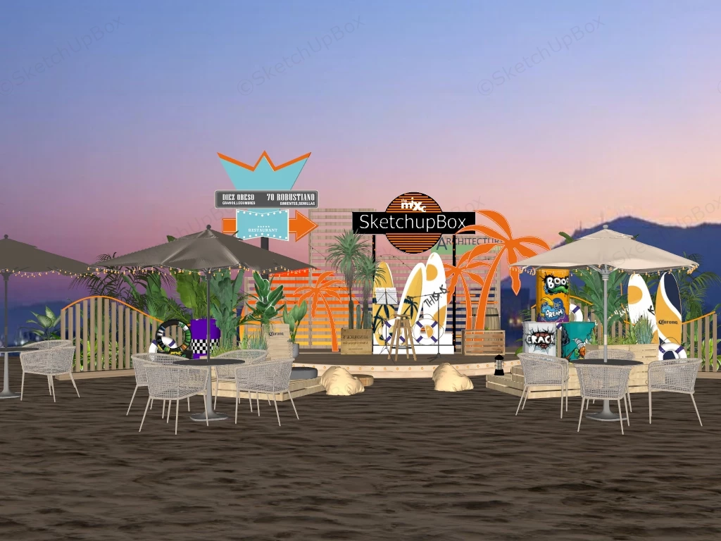 Outdoor Beach Themed Event Stage And Lounge Area sketchup model preview - SketchupBox