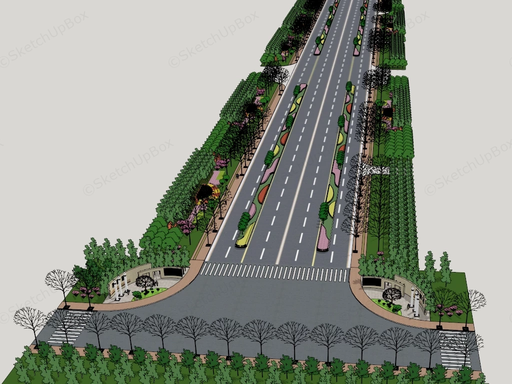 Modern Urban Boulevard sketchup model preview - SketchupBox