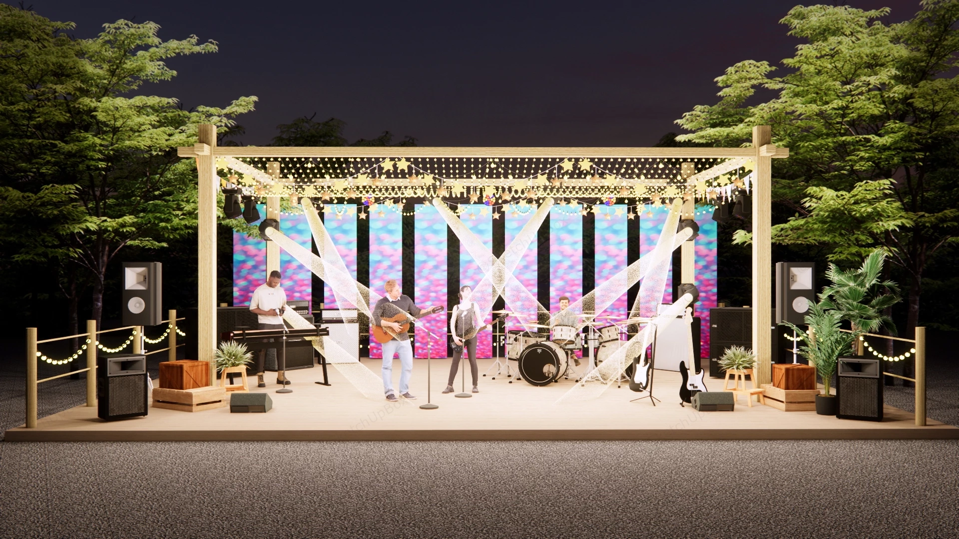 Outdoor Evening Concert Stage Set sketchup model preview - SketchupBox