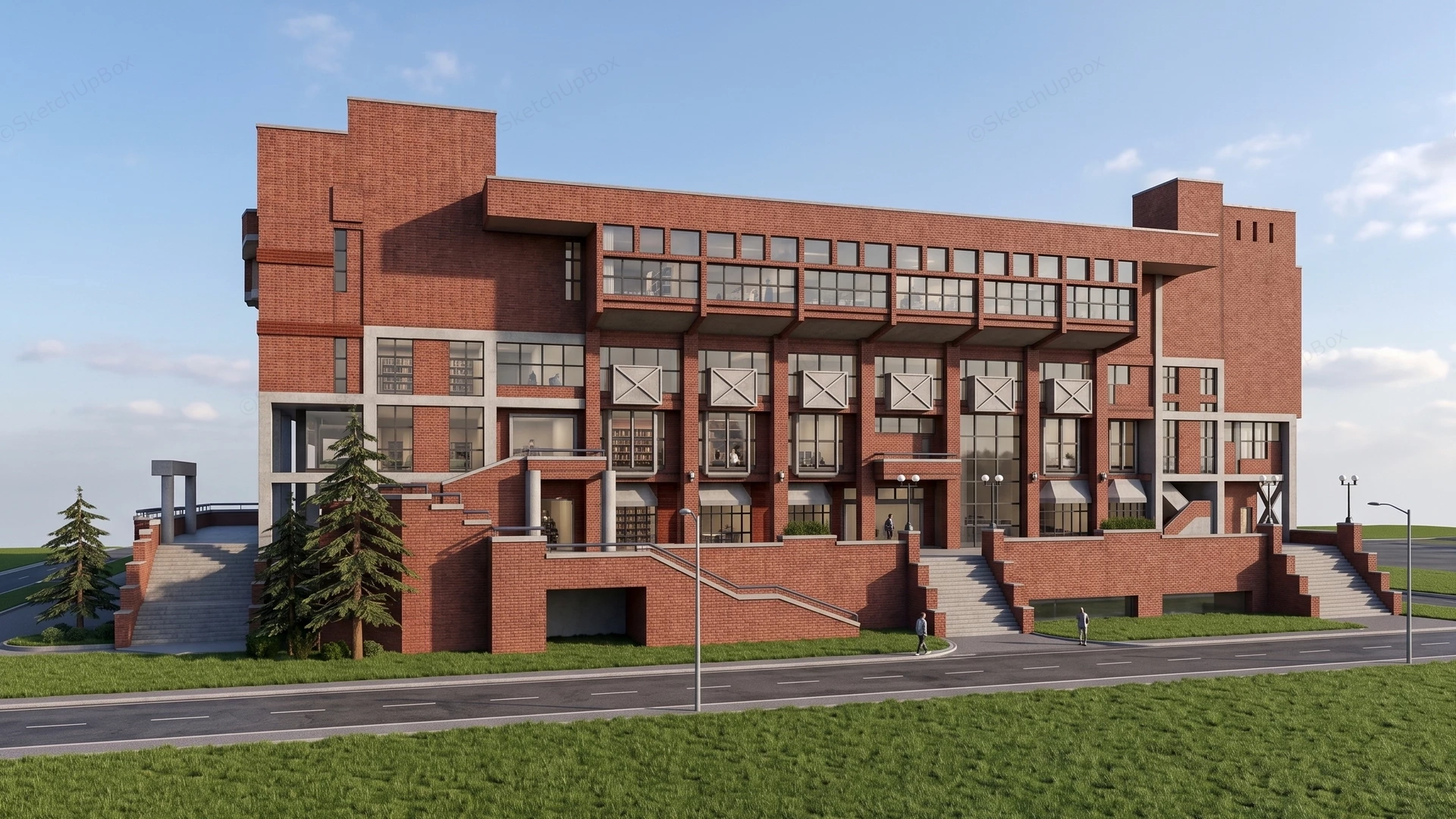 Brutalist Inspired University Building sketchup model preview - SketchupBox