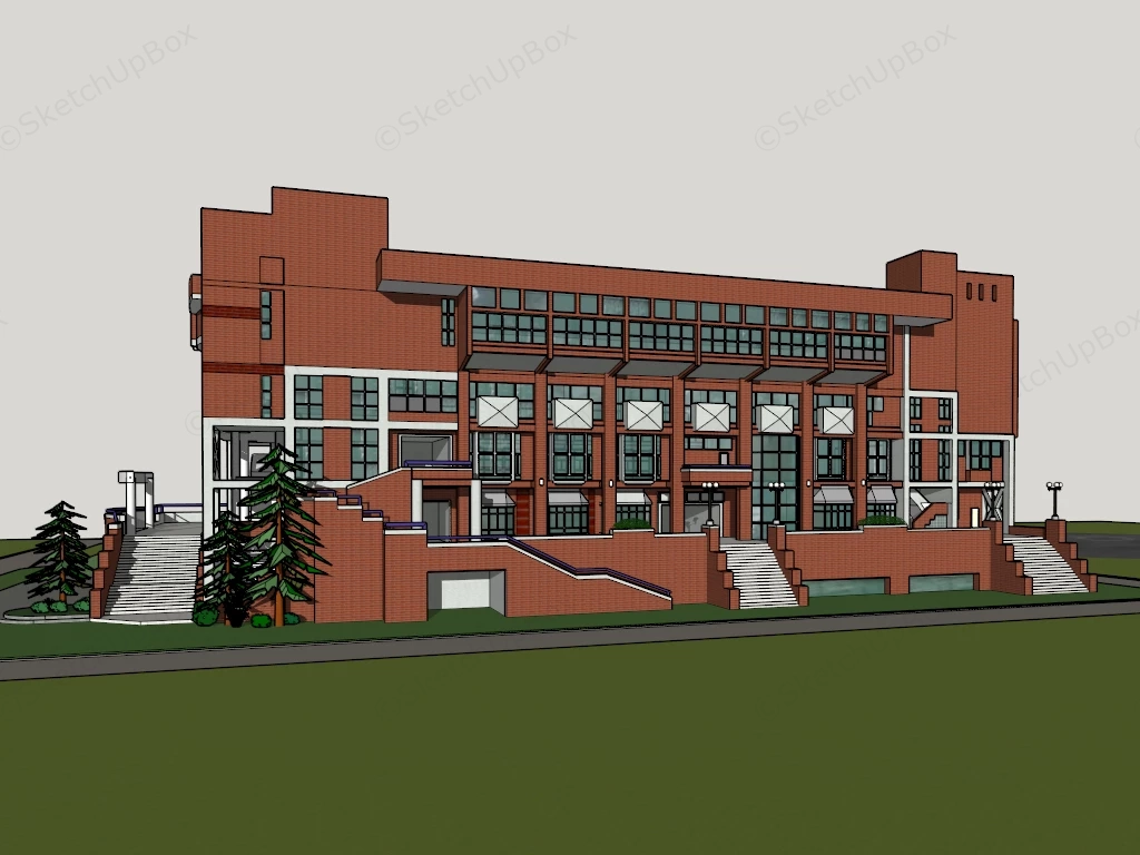 Brutalist Inspired University Building sketchup model preview - SketchupBox
