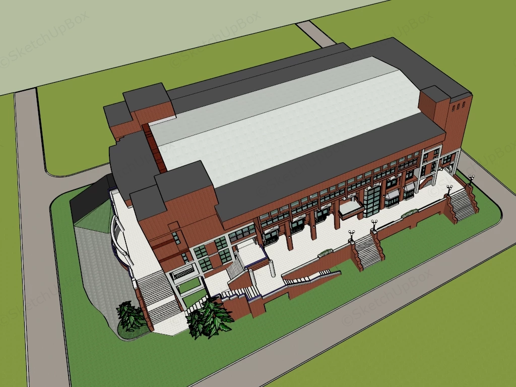 Brutalist Inspired University Building sketchup model preview - SketchupBox