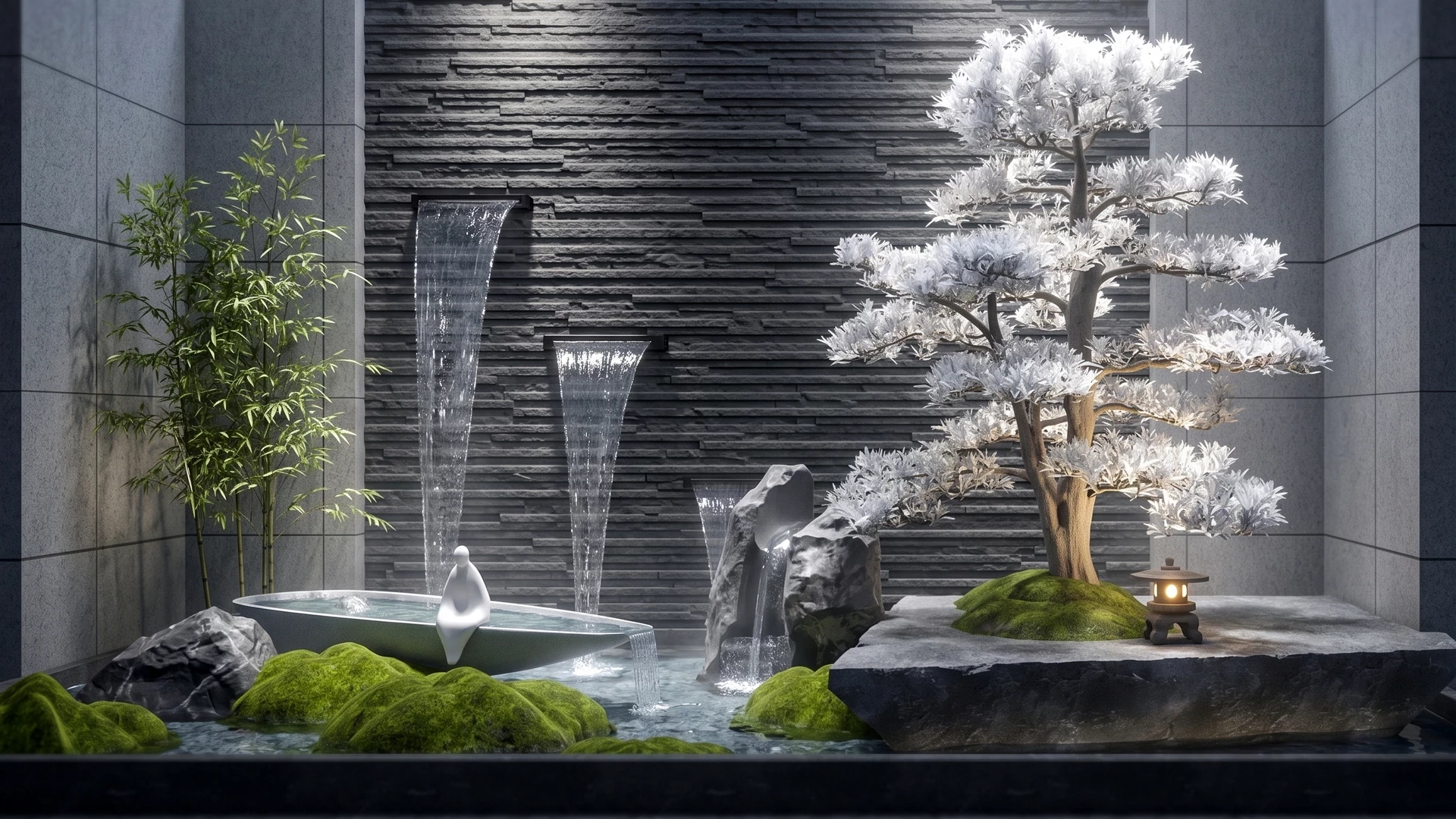 Serene Zen Water Feature Courtyard sketchup model preview - SketchupBox