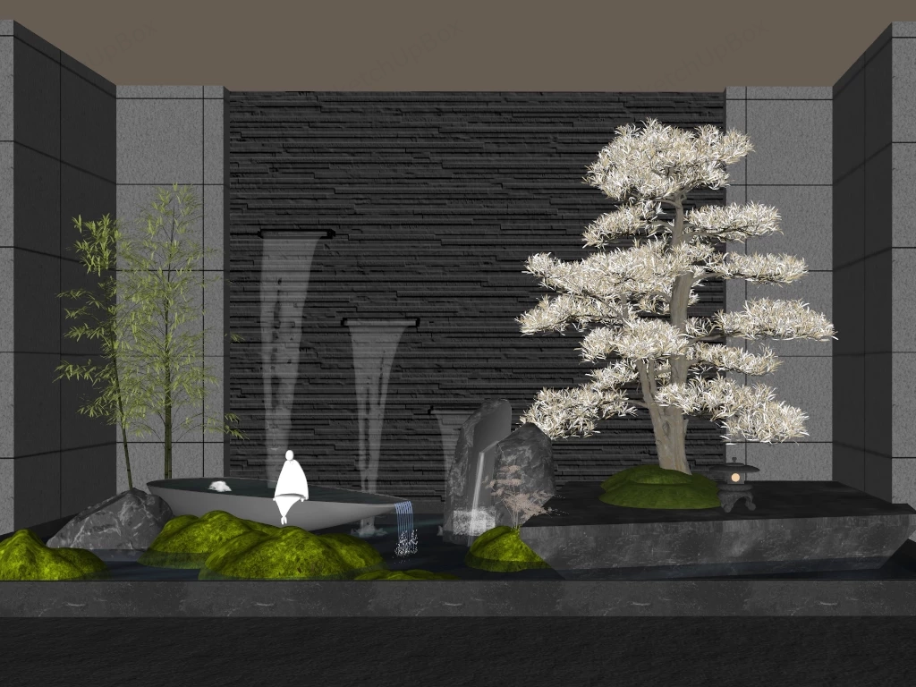 Serene Zen Water Feature Courtyard sketchup model preview - SketchupBox