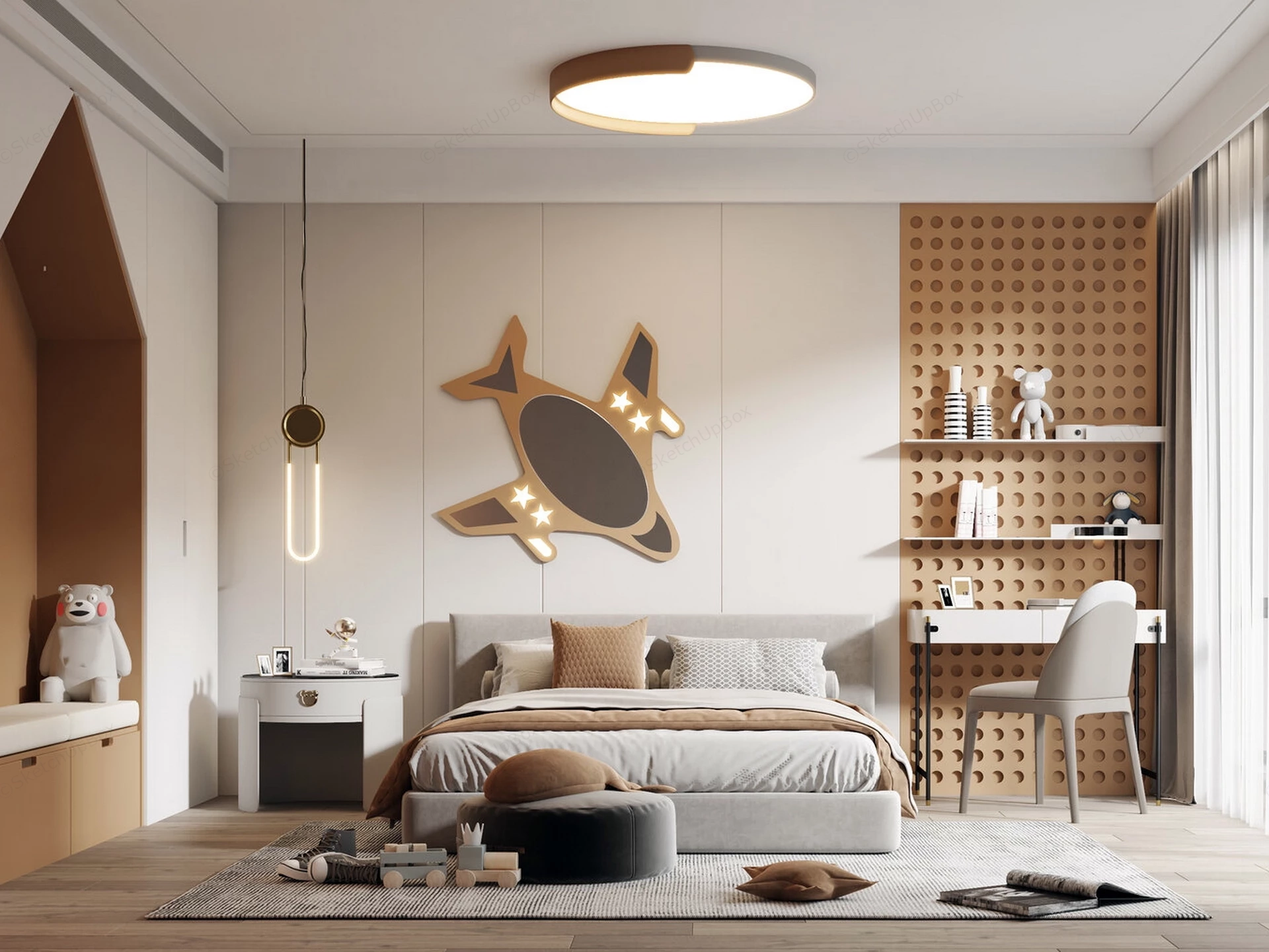Modern Aviation Themed Children's Bedroom sketchup model preview - SketchupBox