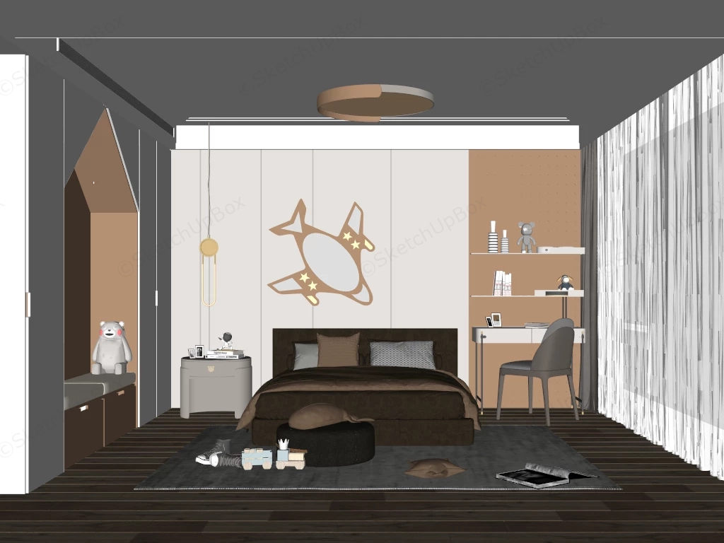 Modern Aviation Themed Children's Bedroom sketchup model preview - SketchupBox