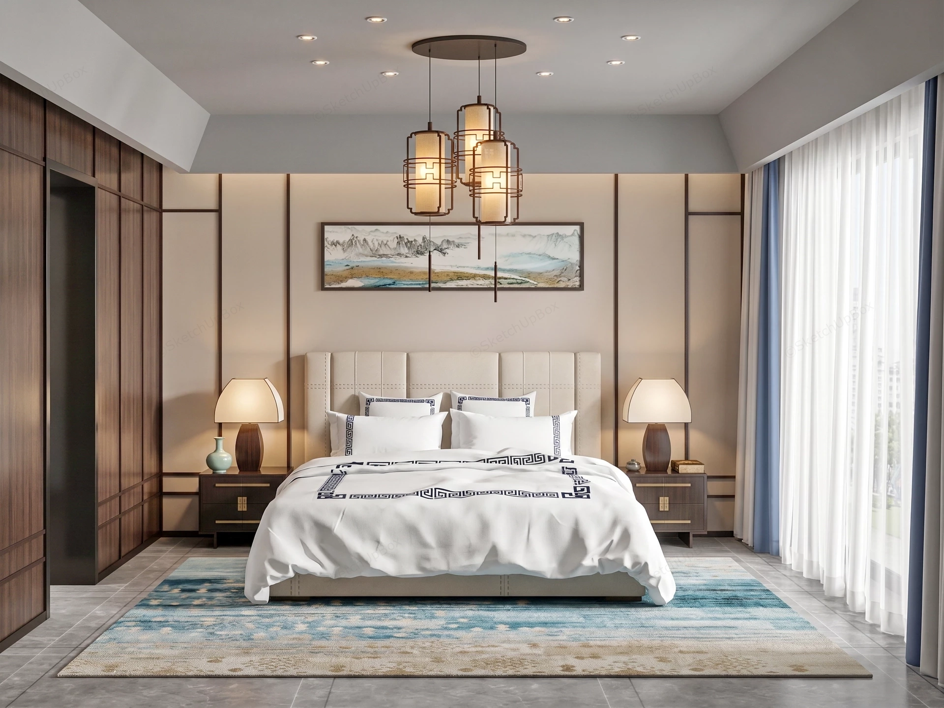 Modern Chinese Style Bedroom Design sketchup model preview - SketchupBox