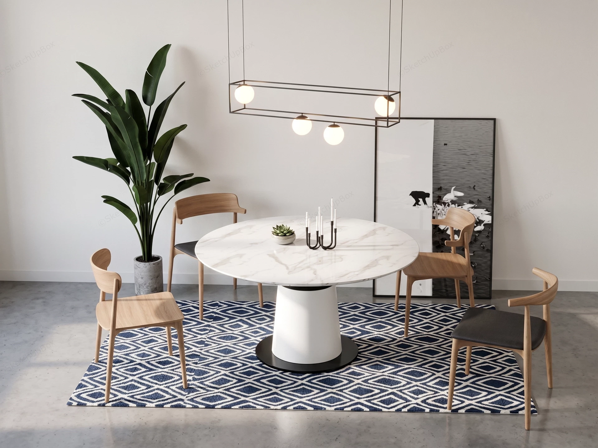 Modern Minimalist Dining Space sketchup model preview - SketchupBox