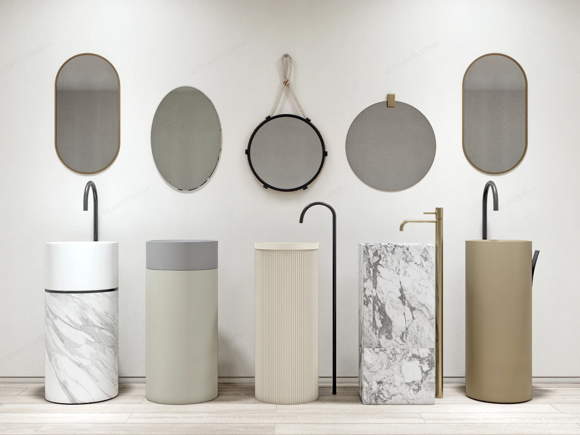 5 Freestanding Bathroom Basins Display sketchup model preview - SketchupBox