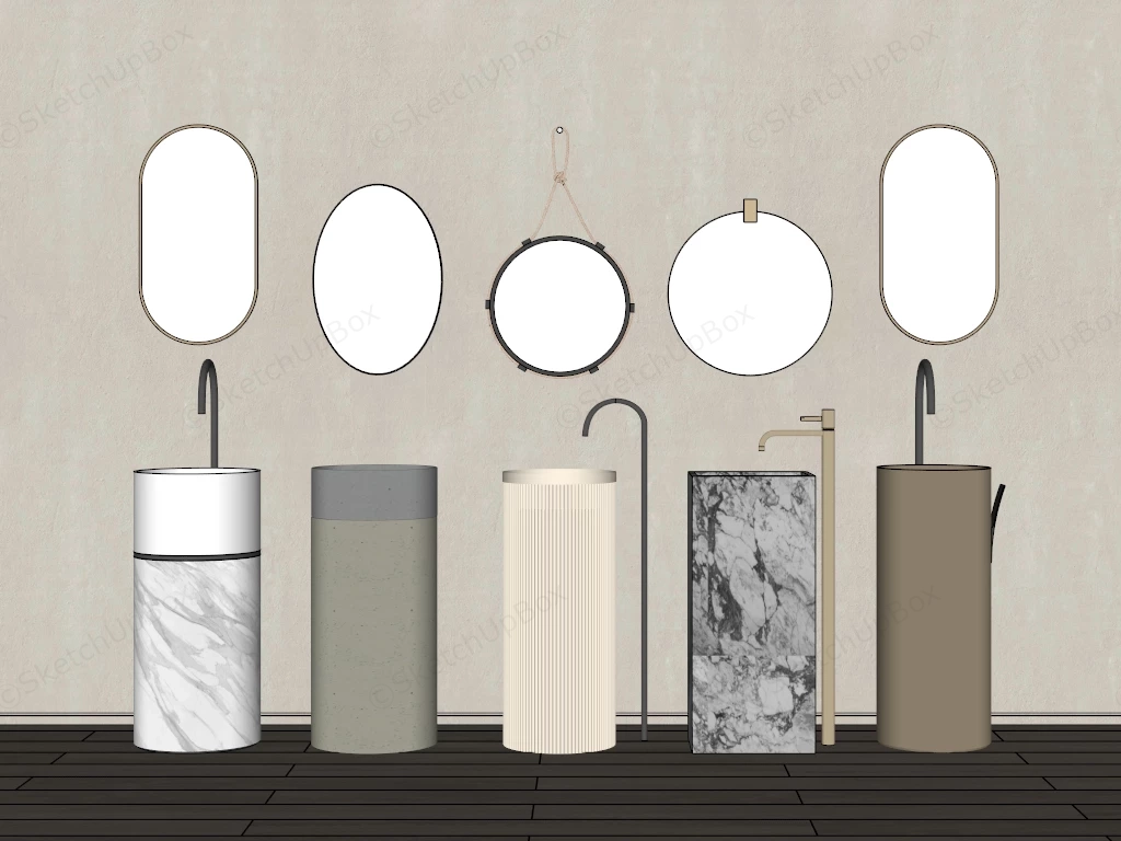 5 Freestanding Bathroom Basins Display sketchup model preview - SketchupBox