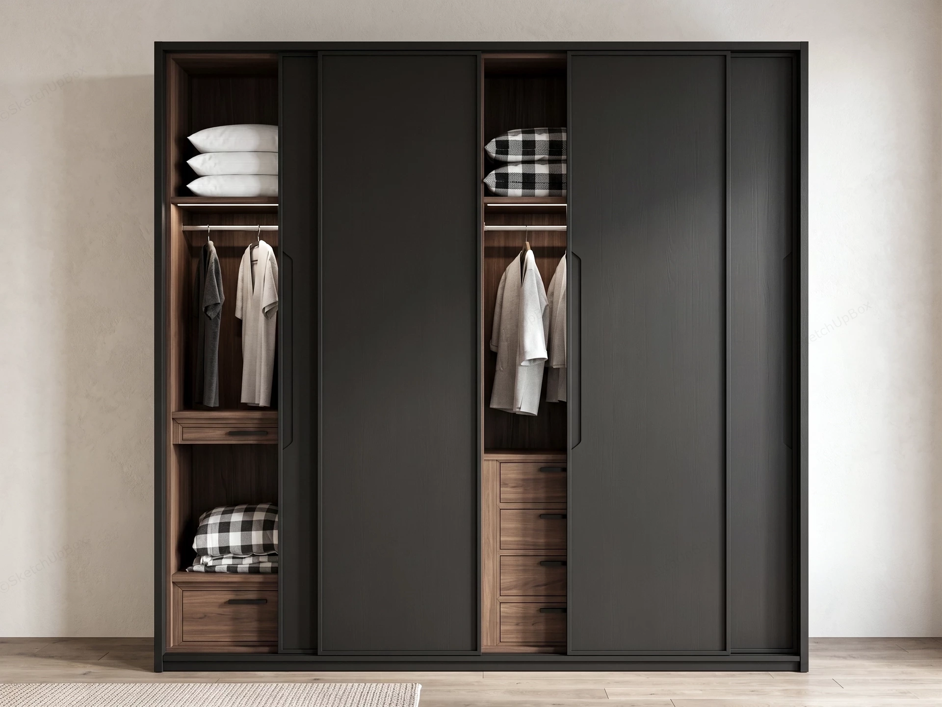 Modern Minimalist Sliding Door Wardrobe System Sketchup 3D Model Preview - SketchupBox