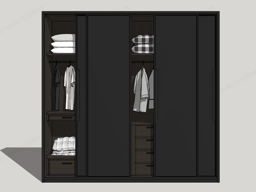 Modern Minimalist Sliding Door Wardrobe System Sketchup 3D Model Preview - SketchupBox