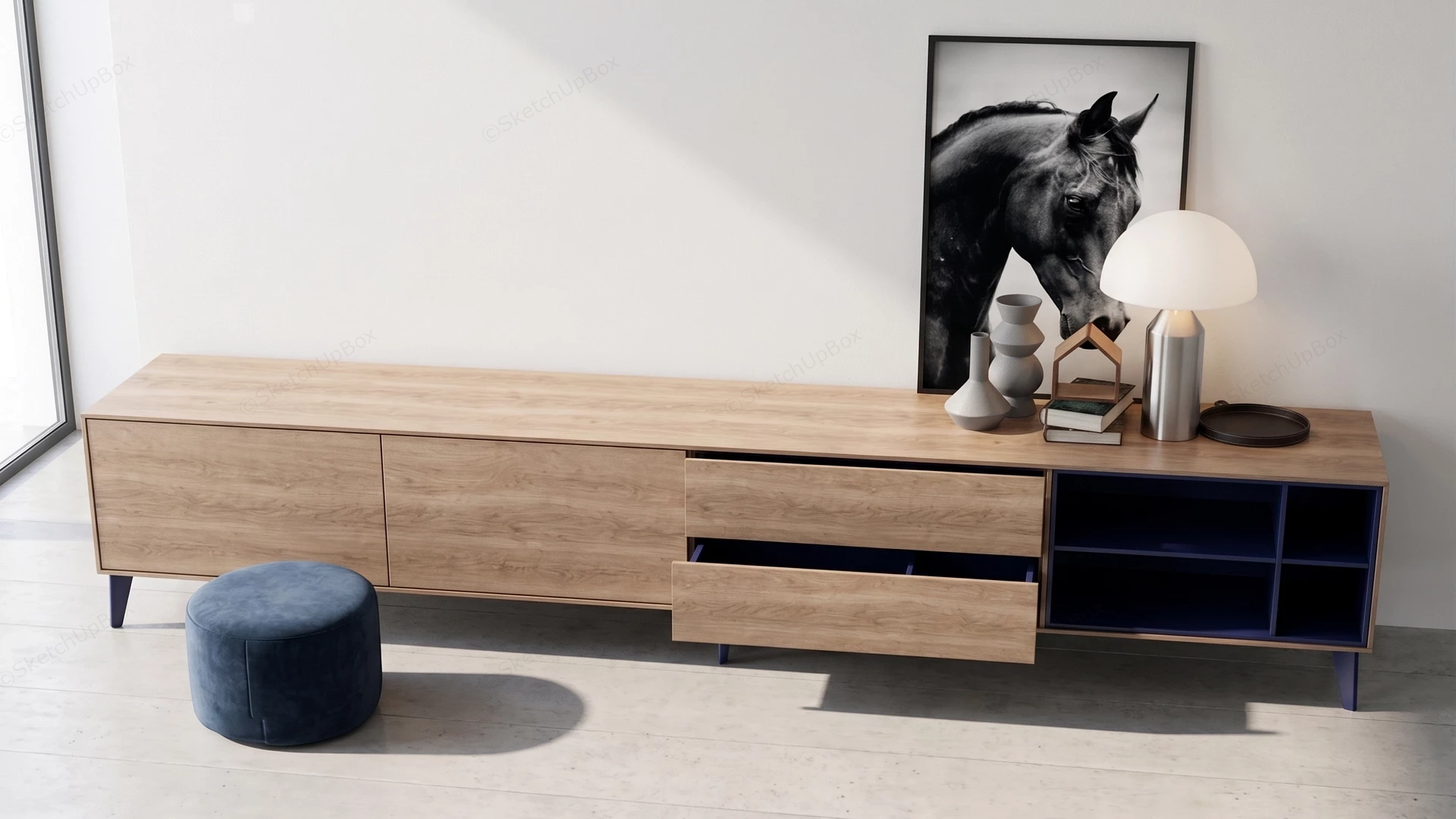Scandinese Style Low Profile Media Console Sketchup 3D Model Preview - SketchupBox