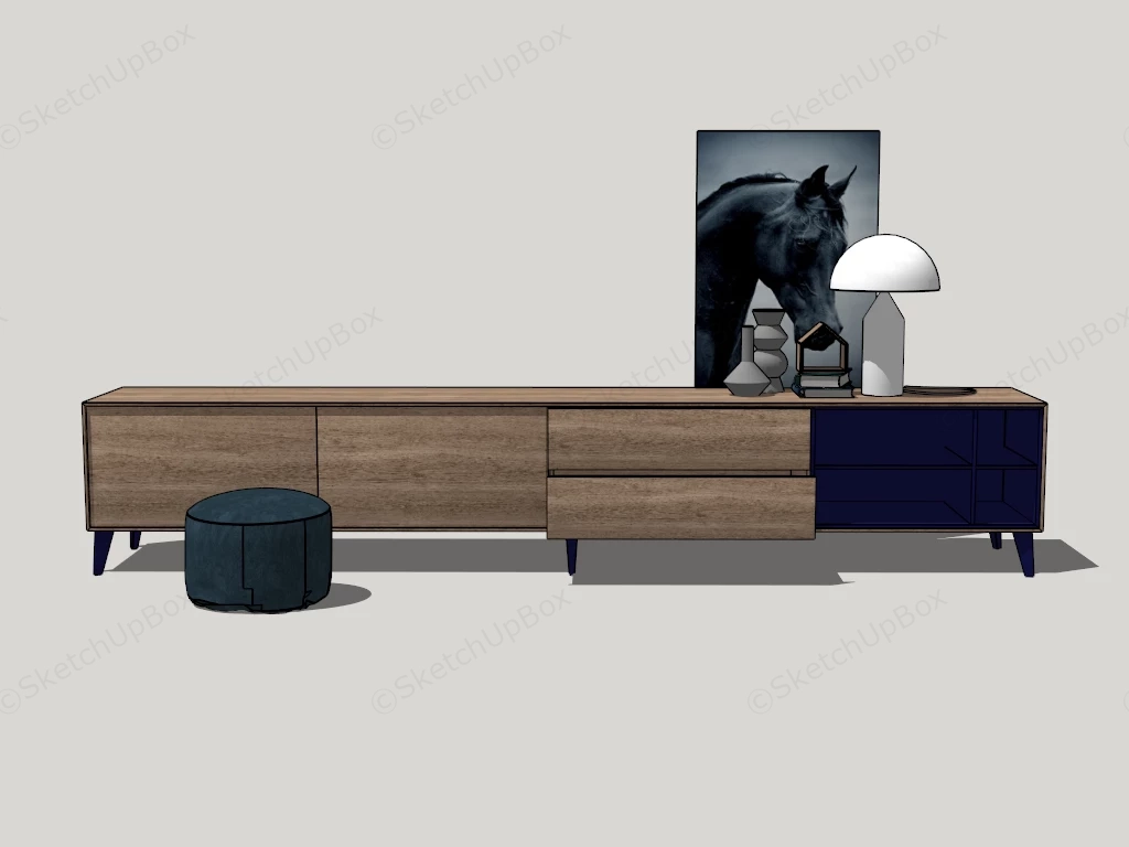 Scandinese Style Low Profile Media Console Sketchup 3D Model Preview - SketchupBox