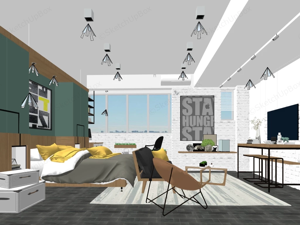 Modern Industrial Studio Apartment Interior Design Sketchup 3D Model Preview - SketchupBox