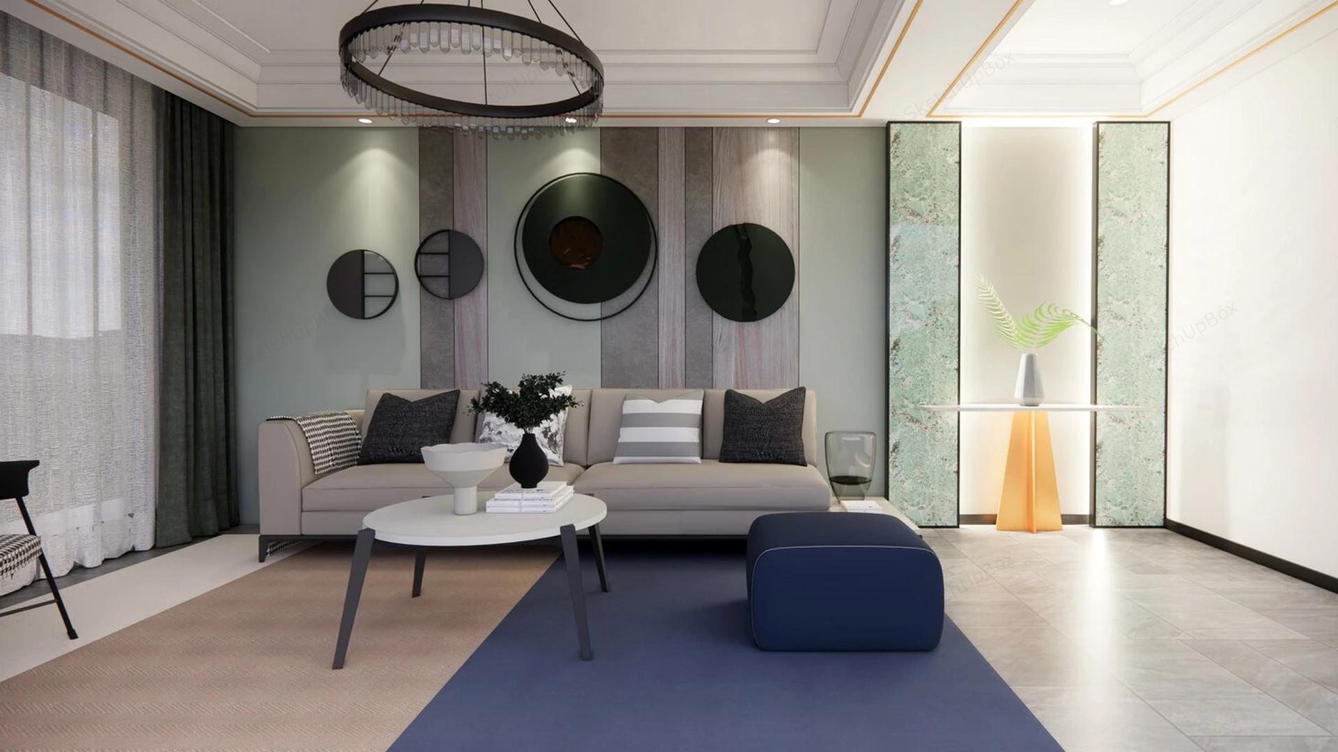 Modern Sophisticated Living Room Interior Scene Sketchup 3D Model Preview - SketchupBox