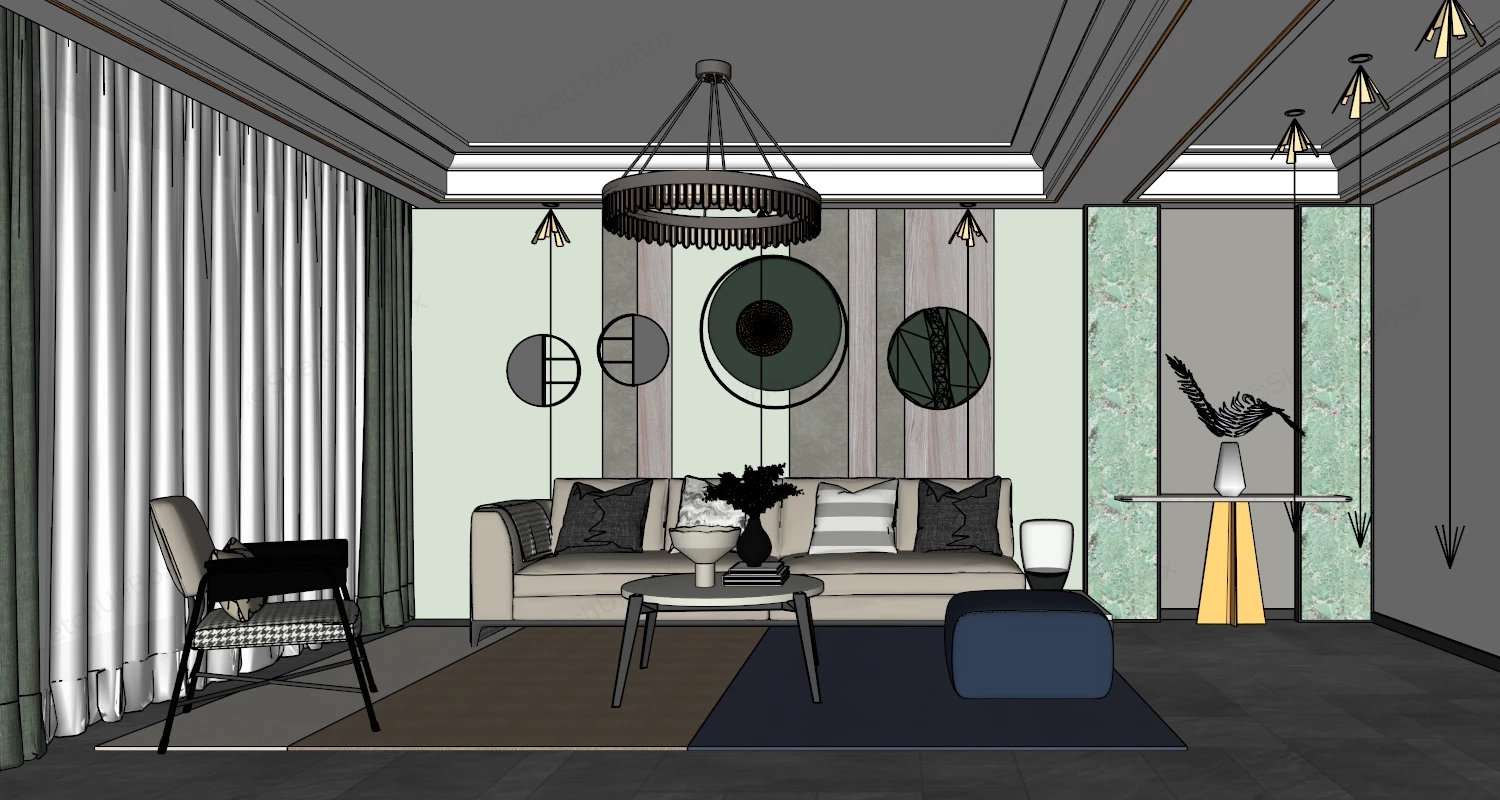 Modern Sophisticated Living Room Interior Scene Sketchup 3D Model Preview - SketchupBox