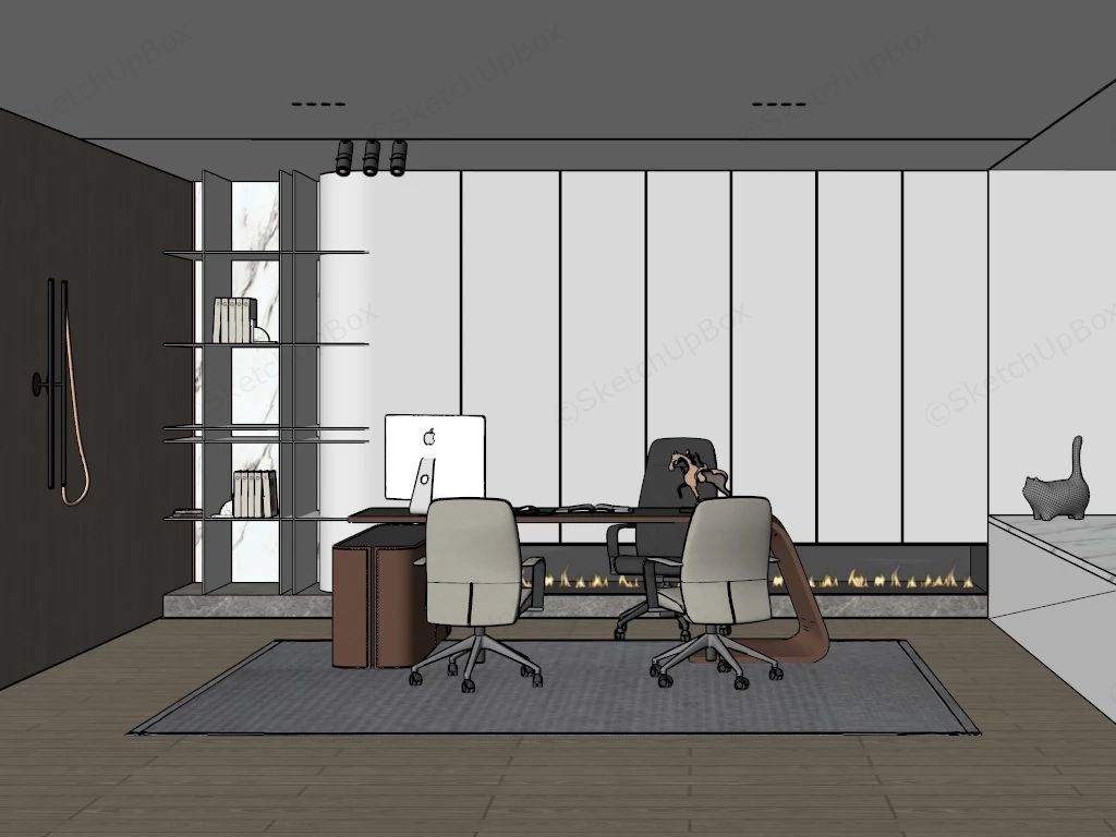 Modern Executive Home Office Interior Sketchup 3D Model Preview - SketchupBox