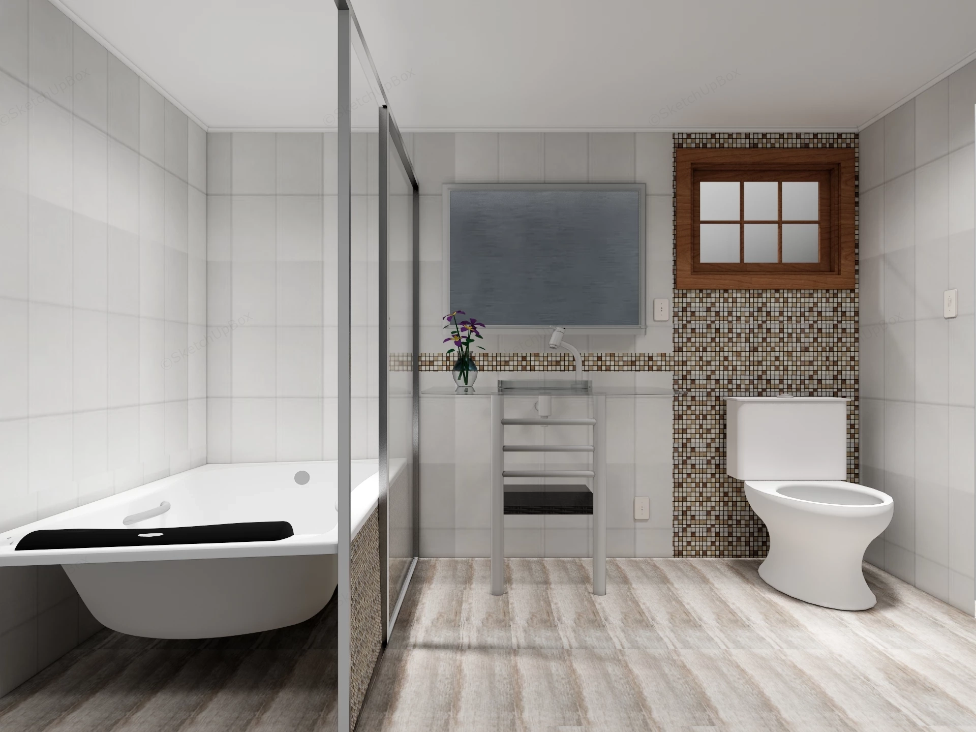 Modern Bathroom With Freestanding Bathtub Sketchup 3D Model Preview - SketchupBox