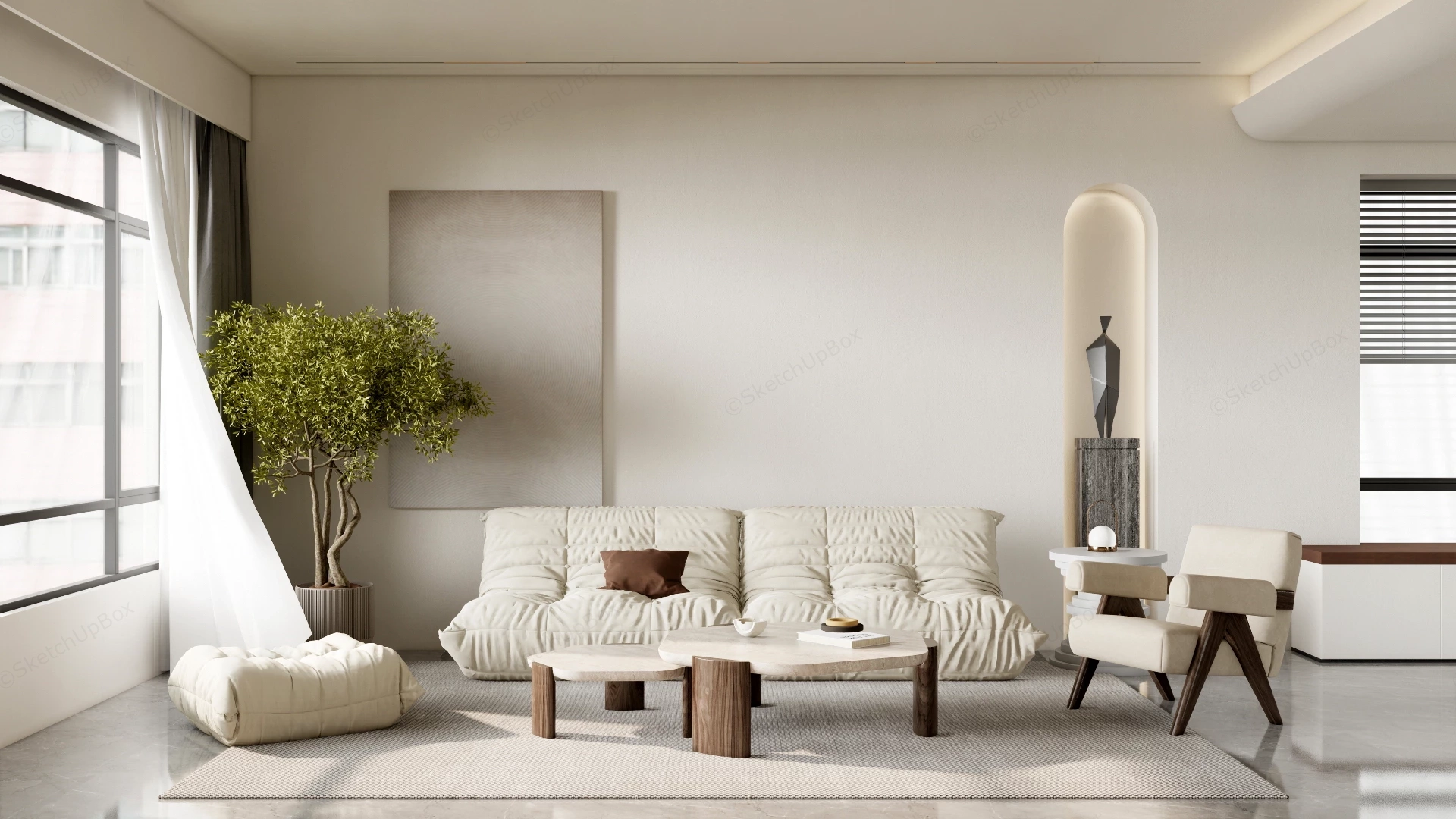 Japandi Living Room Interior Scene Sketchup 3D Model Preview - SketchupBox