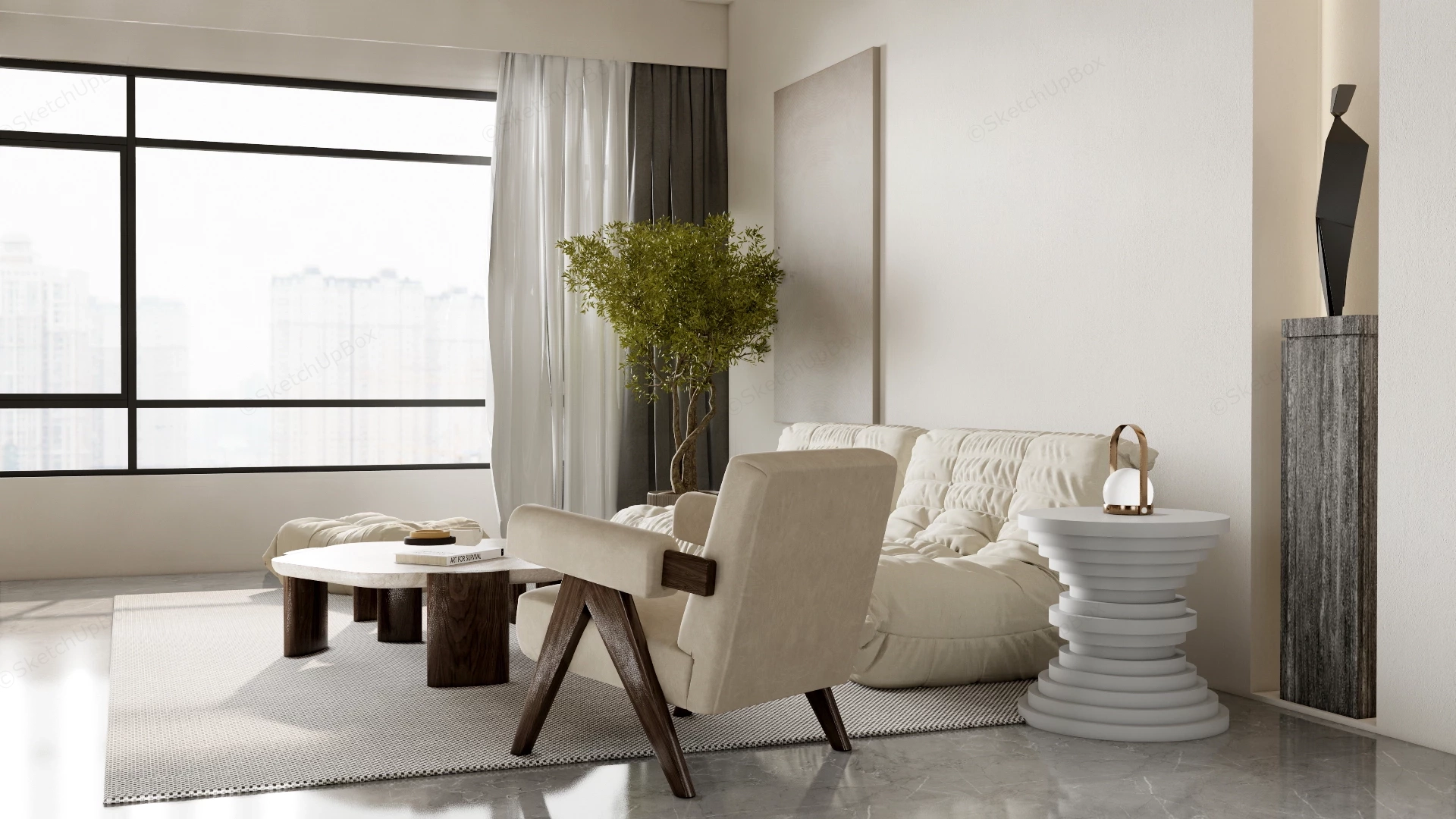 Japandi Living Room Interior Scene Sketchup 3D Model Preview - SketchupBox
