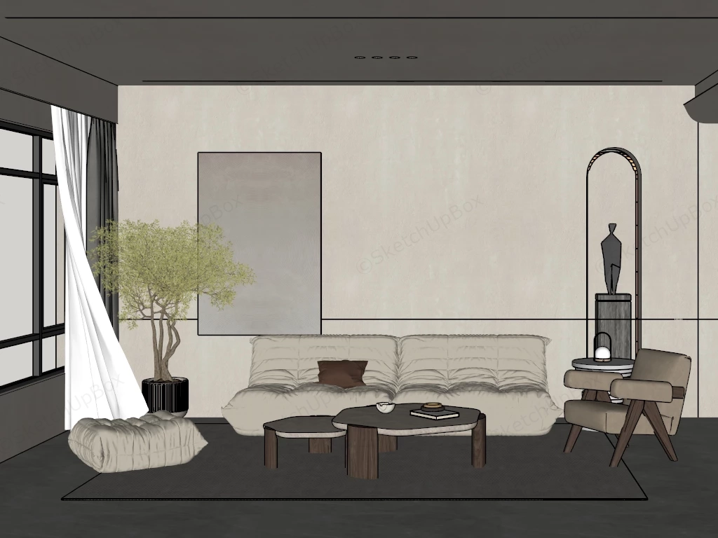 Japandi Living Room Interior Scene Sketchup 3D Model Preview - SketchupBox