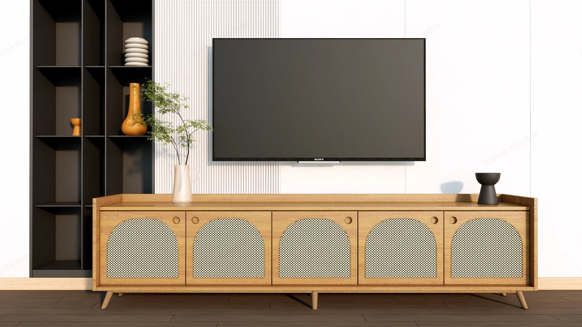 Modern TV Wall And Media Console Sketchup 3D Model Preview - SketchupBox