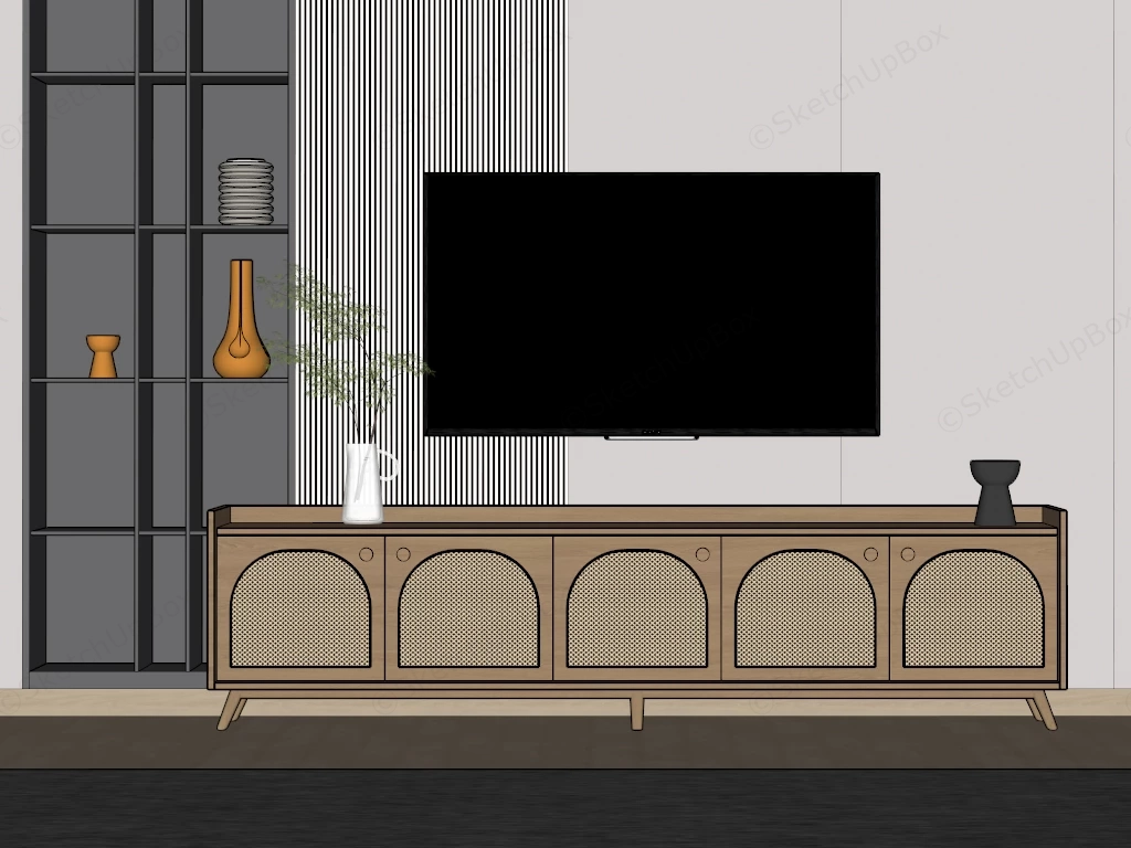 Modern TV Wall And Media Console Sketchup 3D Model Preview - SketchupBox