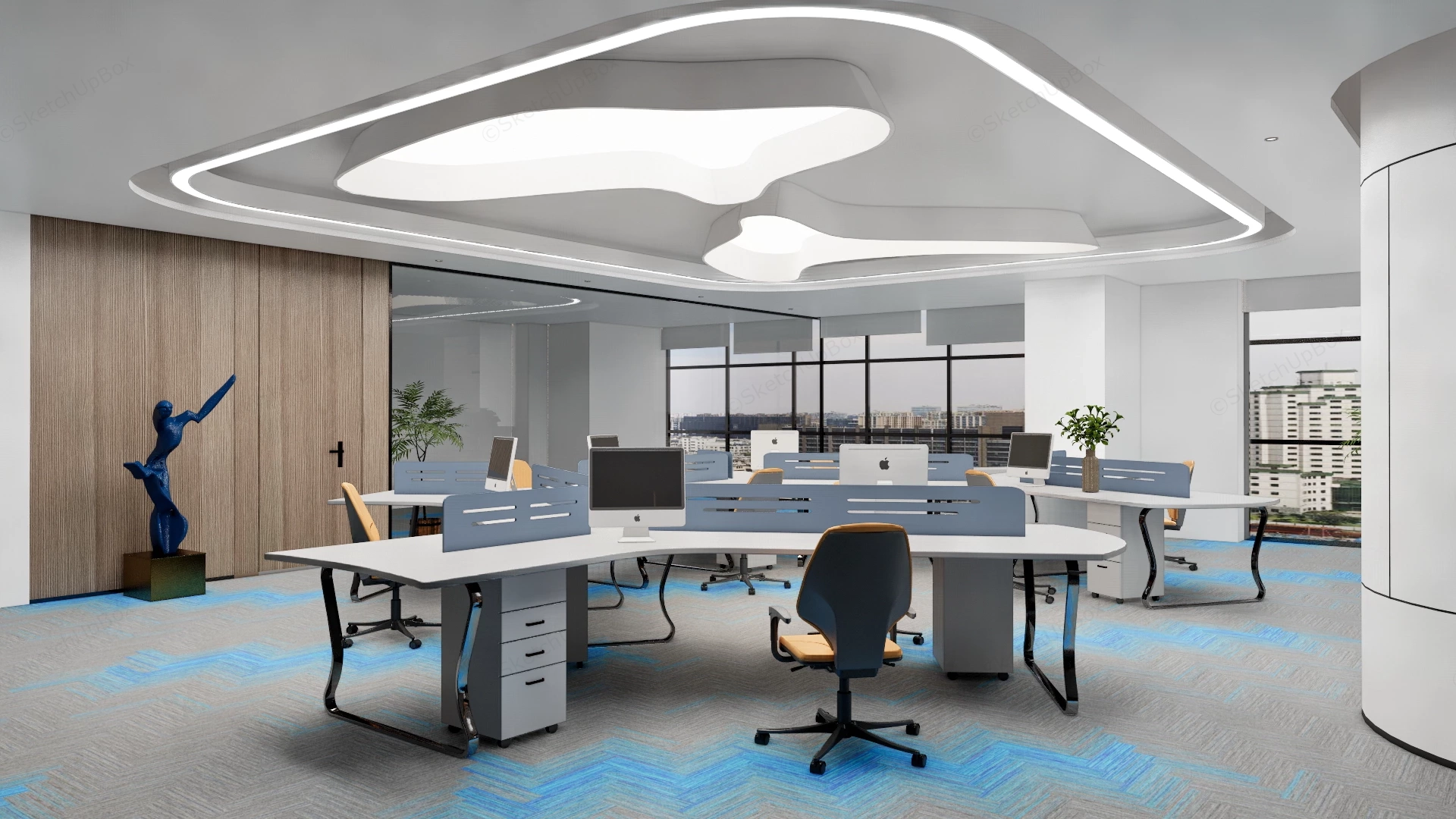 Modern Open Plan Office Space Sketchup 3D Model Preview - SketchupBox
