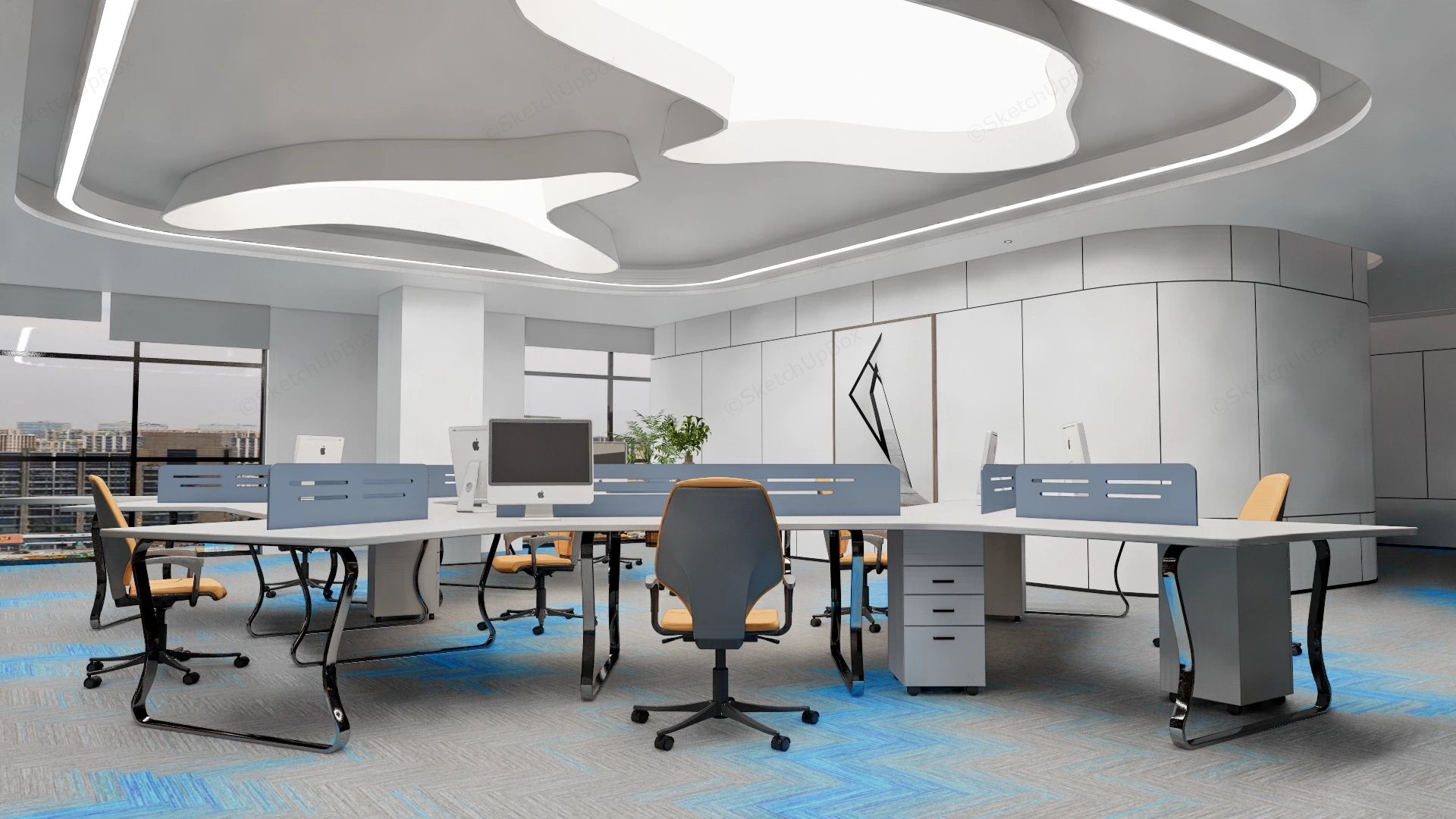 Modern Open Plan Office Space Sketchup 3D Model Preview - SketchupBox