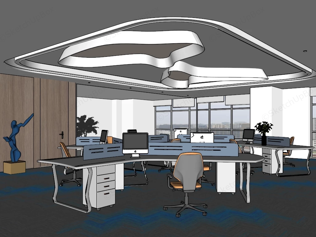 Modern Open Plan Office Space Sketchup 3D Model Preview - SketchupBox