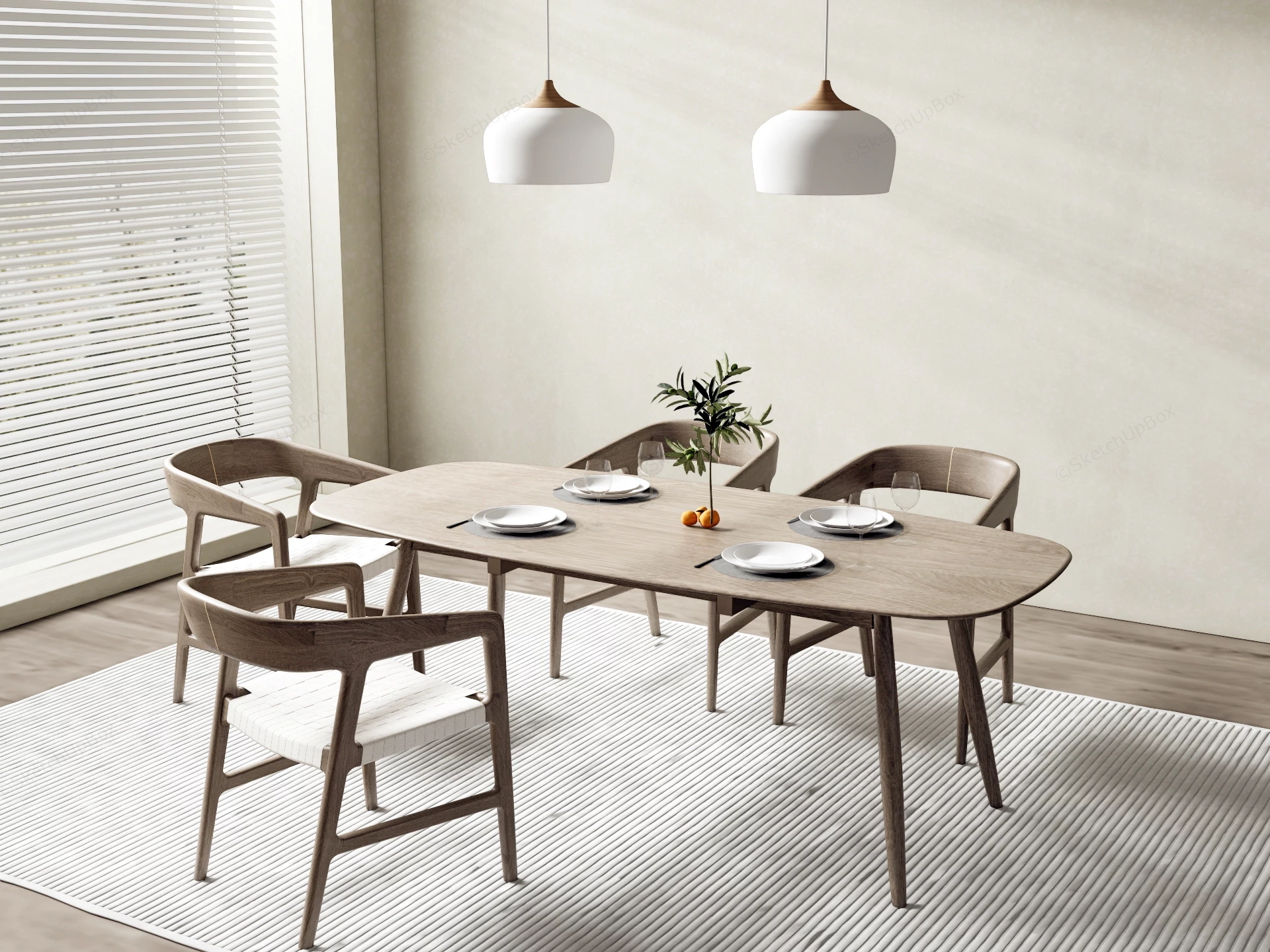 Scandinavian Style Dining Room Set Sketchup 3D Model Preview - SketchupBox