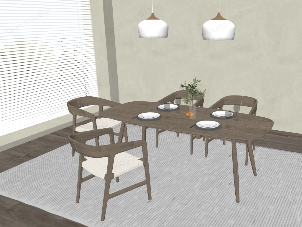 Scandinavian Style Dining Room Set Sketchup 3D Model Preview - SketchupBox