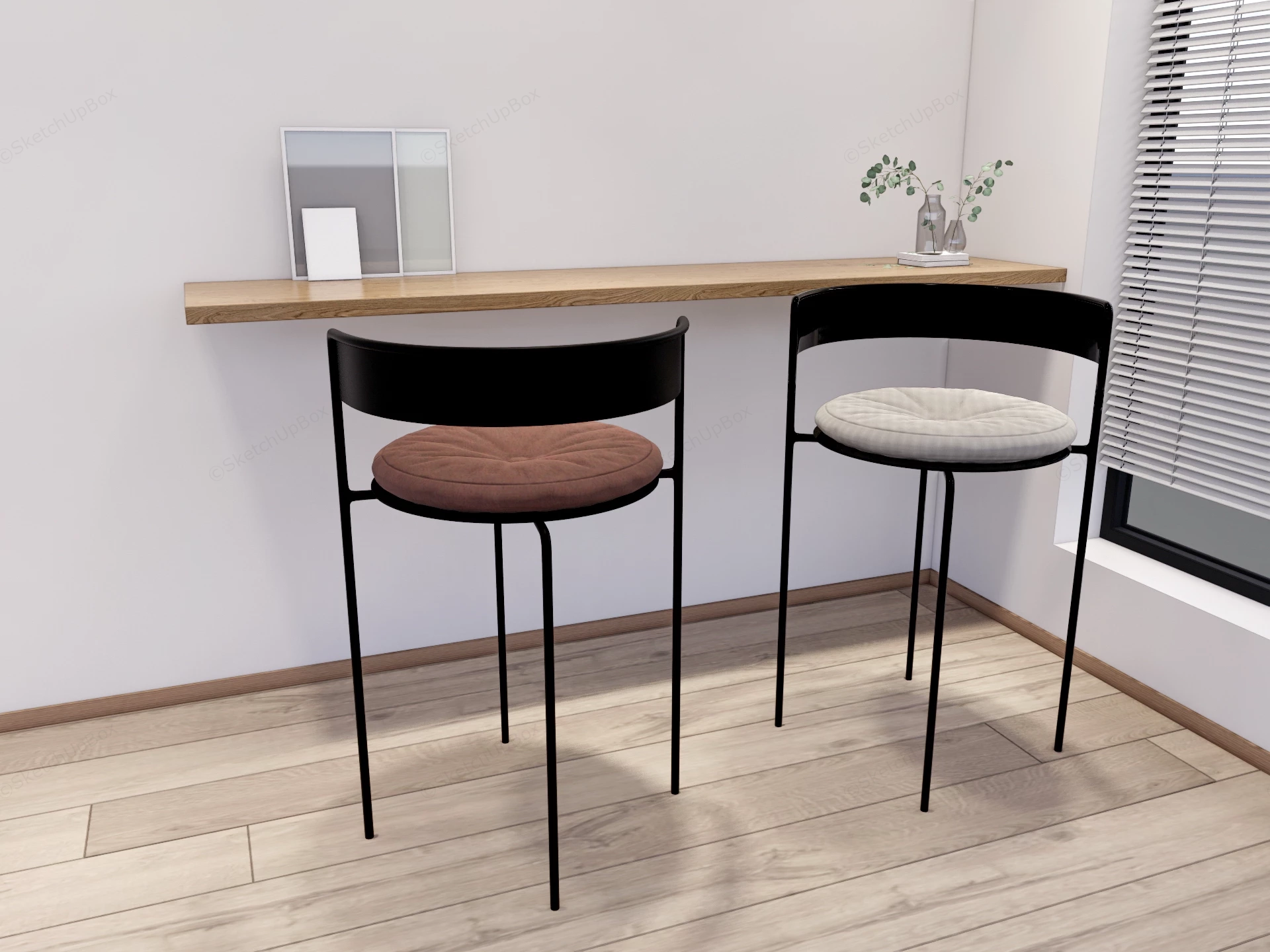 Modern Minimalist Bar Seating & Console Sketchup 3D Model Preview - SketchupBox