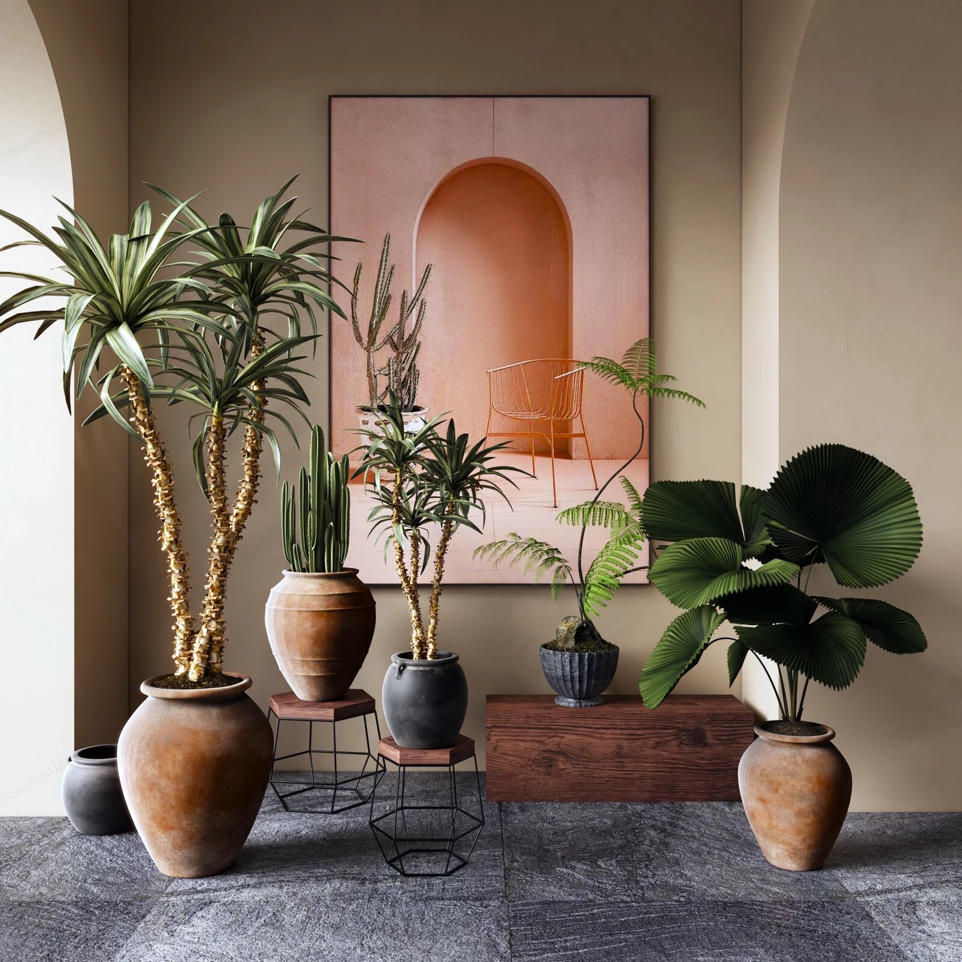 Organic Modern Indoor Plant Collection & Vignette Sketchup 3D Model Preview - SketchupBox