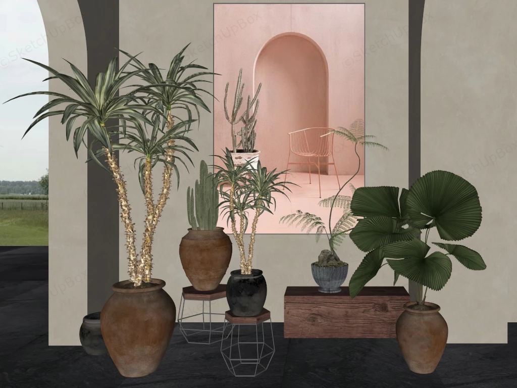 Organic Modern Indoor Plant Collection & Vignette Sketchup 3D Model Preview - SketchupBox