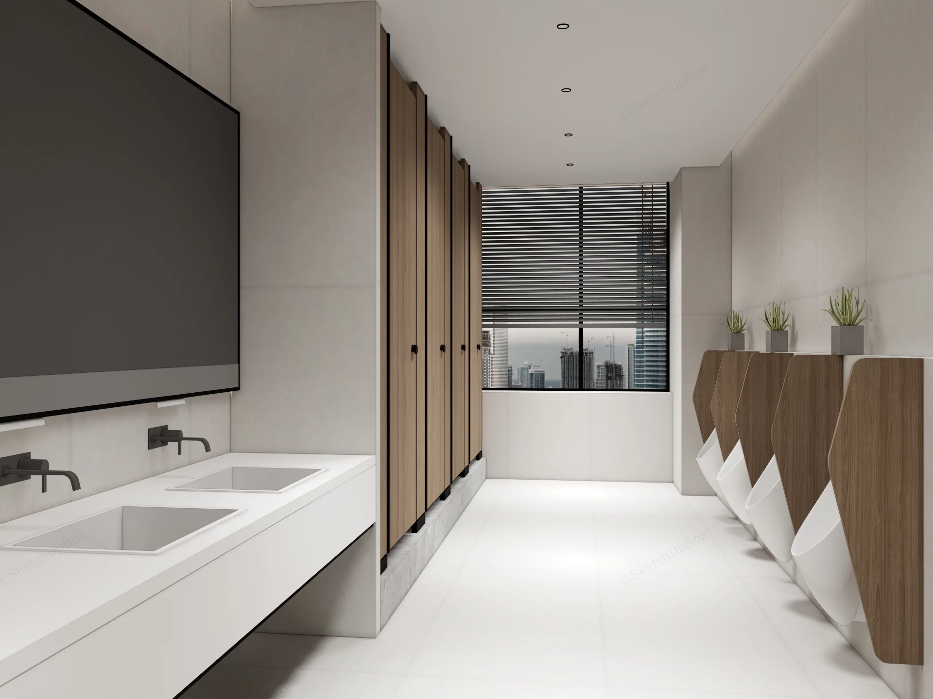 Commercial Modern Men's Restroom Interior Sketchup 3D Model Preview - SketchupBox