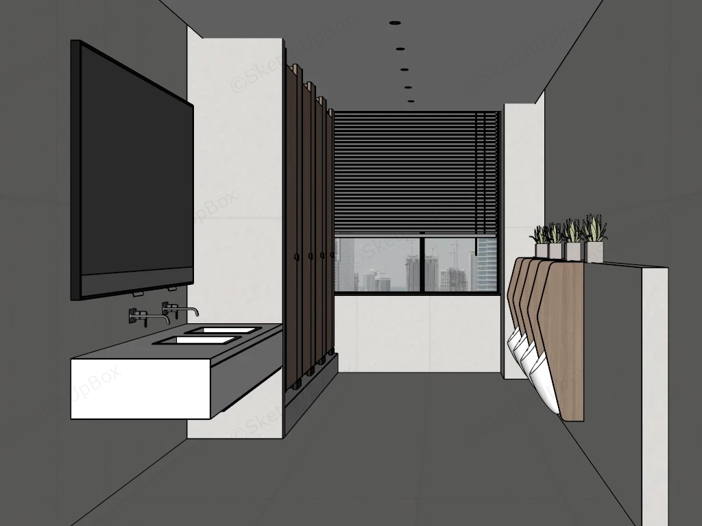Commercial Modern Men's Restroom Interior Sketchup 3D Model Preview - SketchupBox