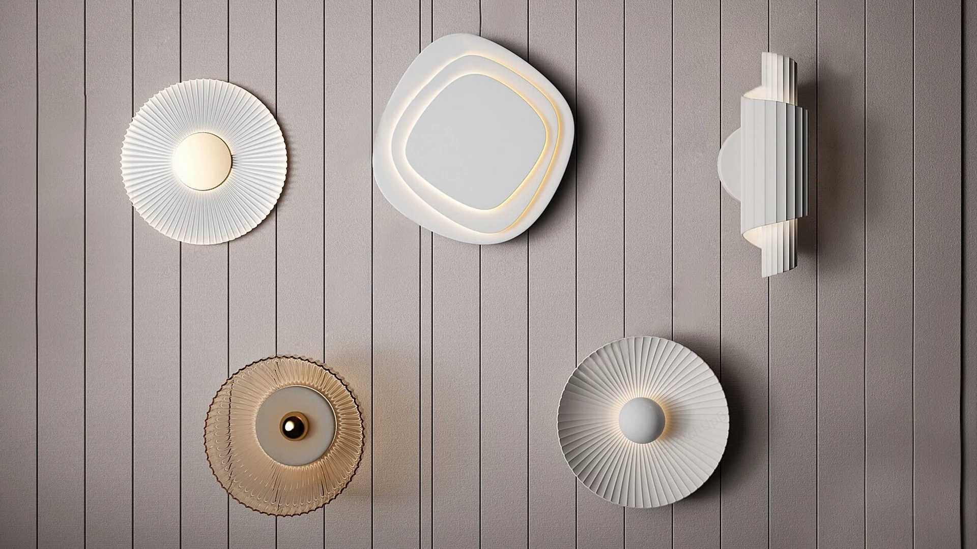 Five Modern Minimalist Wall Sconce Set Sketchup 3D Model Preview - SketchupBox